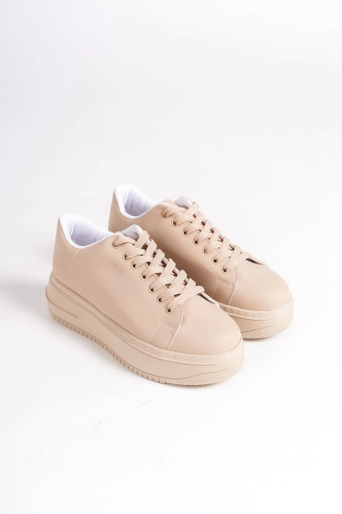 BIANA Bağcıklı Ortopedik Taban Kadın Sneaker - Ten Rengi