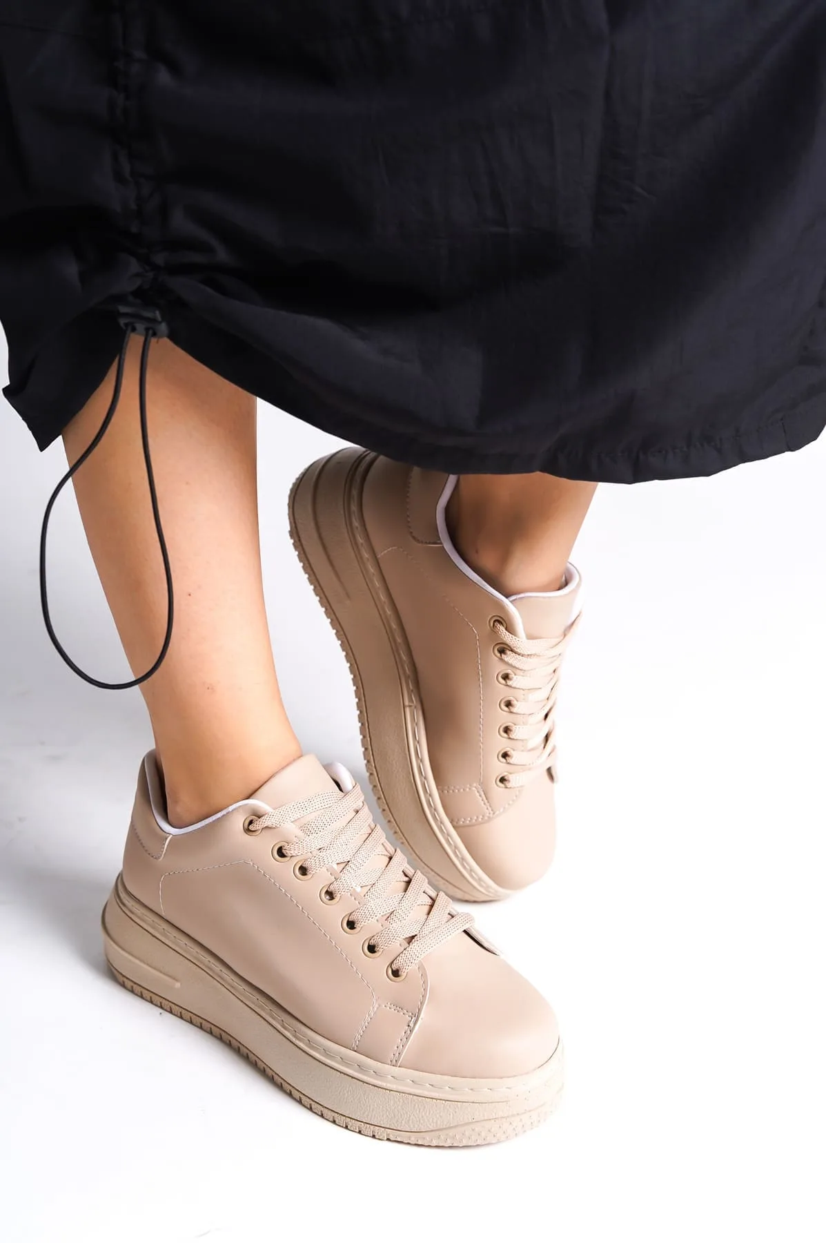 BIANA Bağcıklı Ortopedik Taban Kadın Sneaker - Ten Rengi
