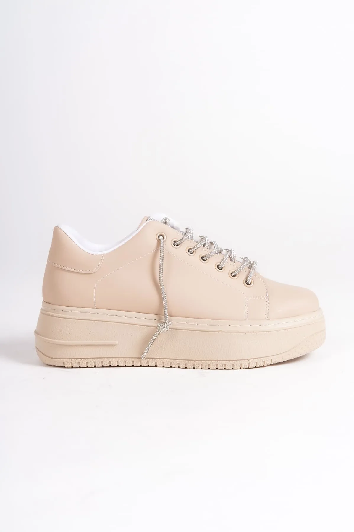DELLA Bağcıklı Ortopedik Taban Taşlı Kadın Sneaker - Ten