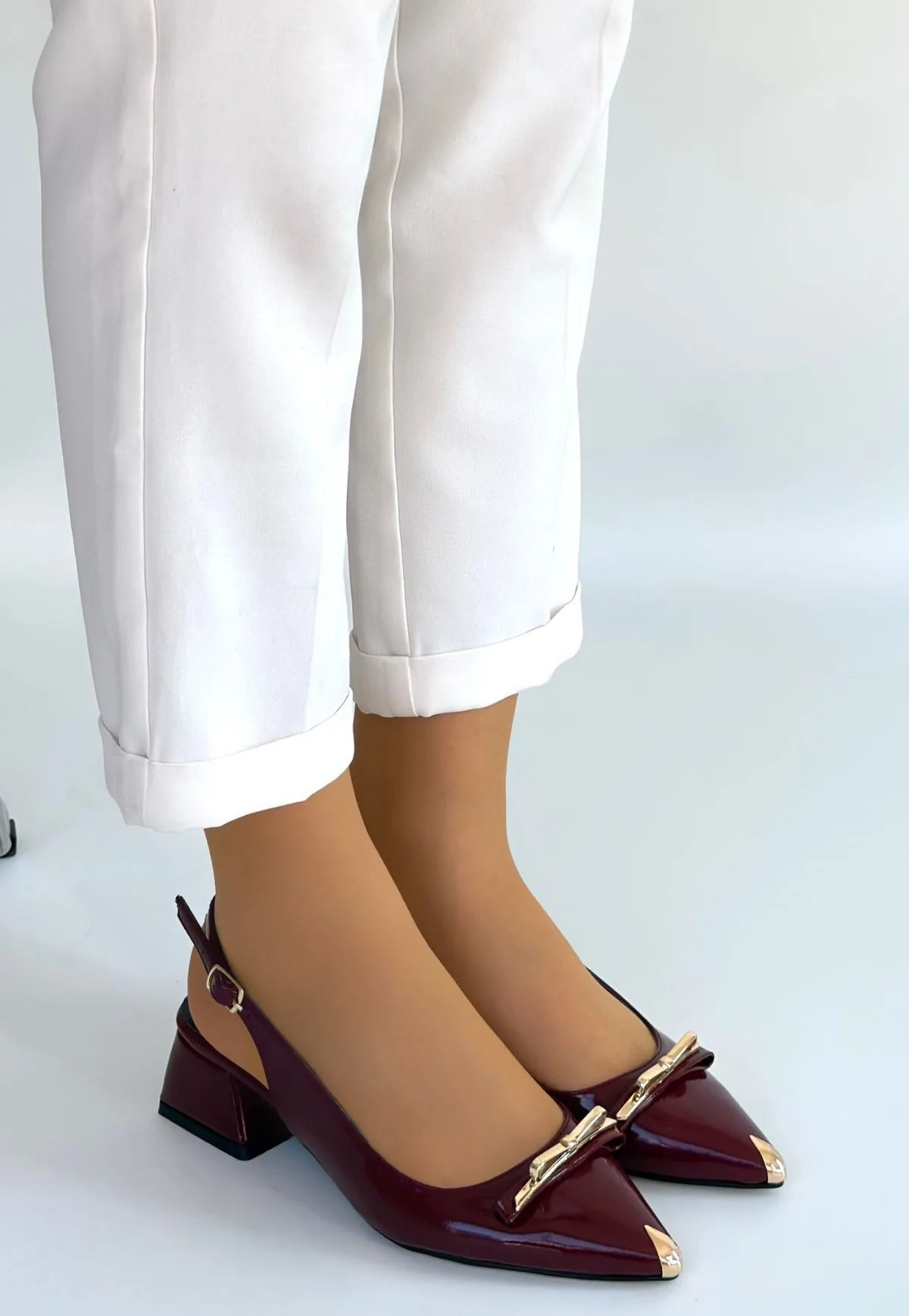 Erbilden Ricy Bordo Rugan Topuklu Ayakkabı 3.5 CM