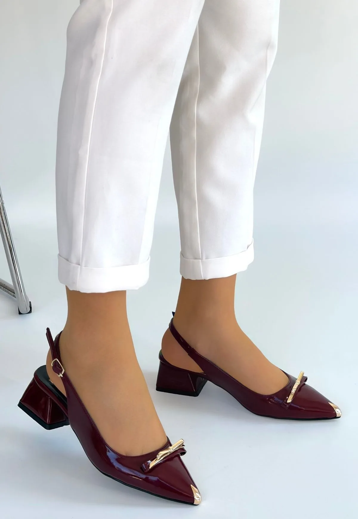 Erbilden Ricy Bordo Rugan Topuklu Ayakkabı 3.5 CM