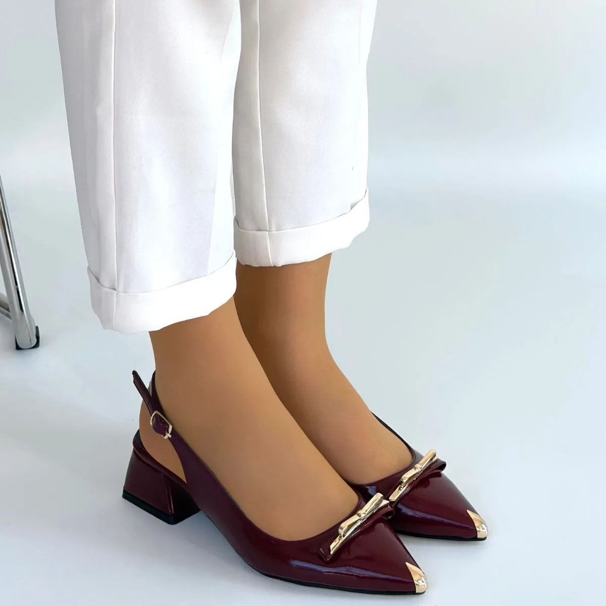 Erbilden Ricy Bordo Rugan Topuklu Ayakkabı 3.5 CM