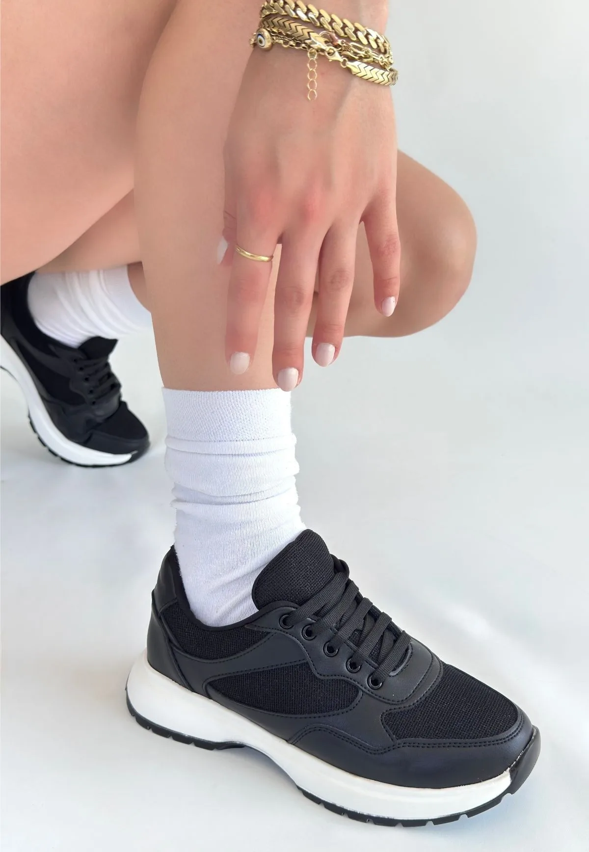 Erbilden Siyah Bağcıksız Tekstil Kadın Spor Ayakkabı 3 cm Topuk
