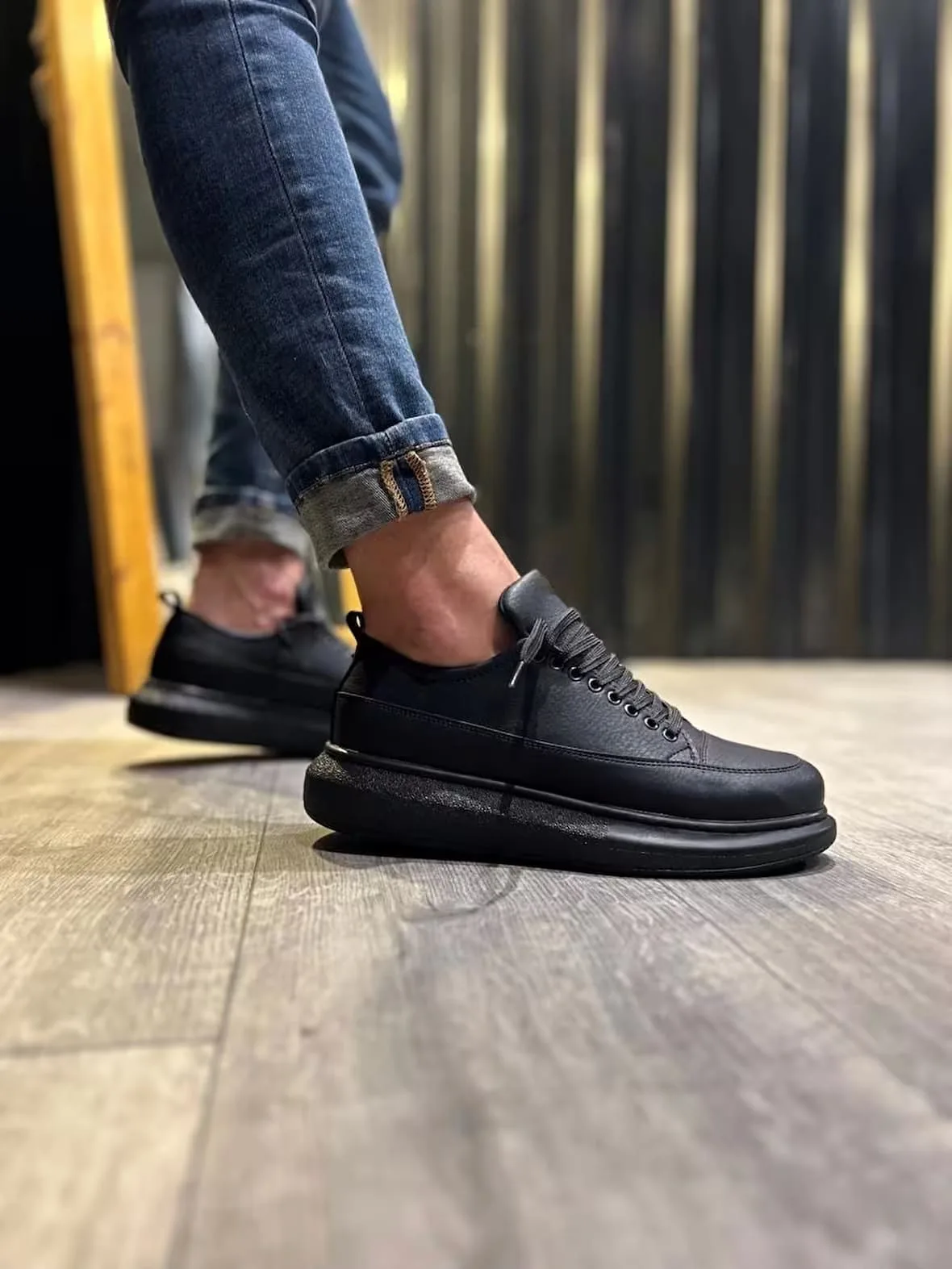 Joy Ayakkabı JY814 Axel Bağcıklı Cilt Erkek Günlük Sneaker Siyah