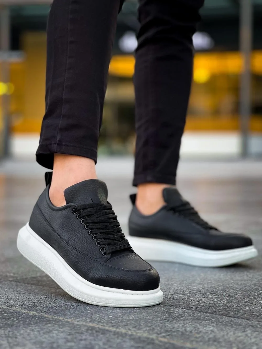 Joy Ayakkabı JY814 Axel Bağcıklı Cilt Erkek Günlük Sneaker Siyah Beyaz