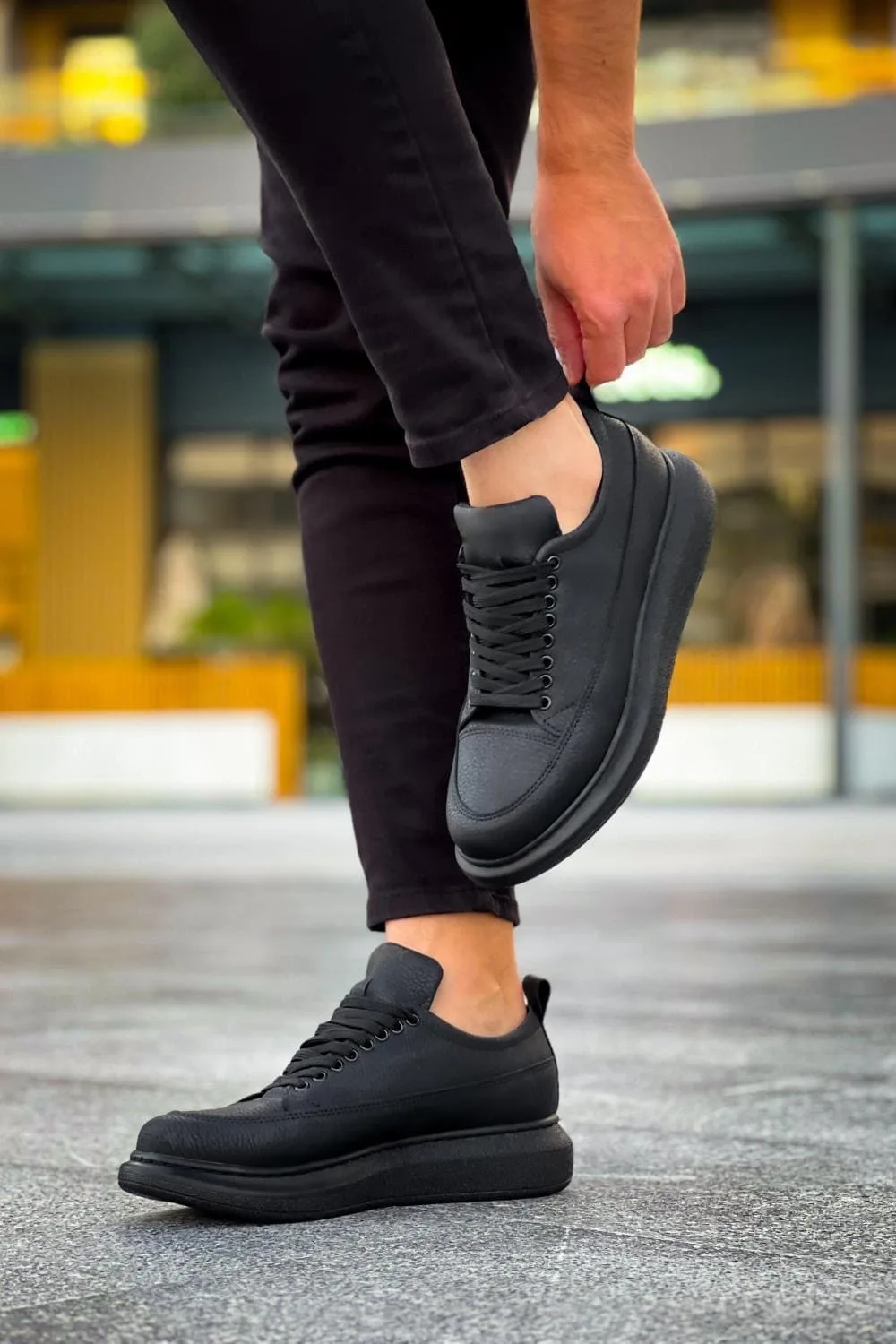 Joy Ayakkabı JY814 Axel Bağcıklı Cilt Erkek Günlük Sneaker Siyah