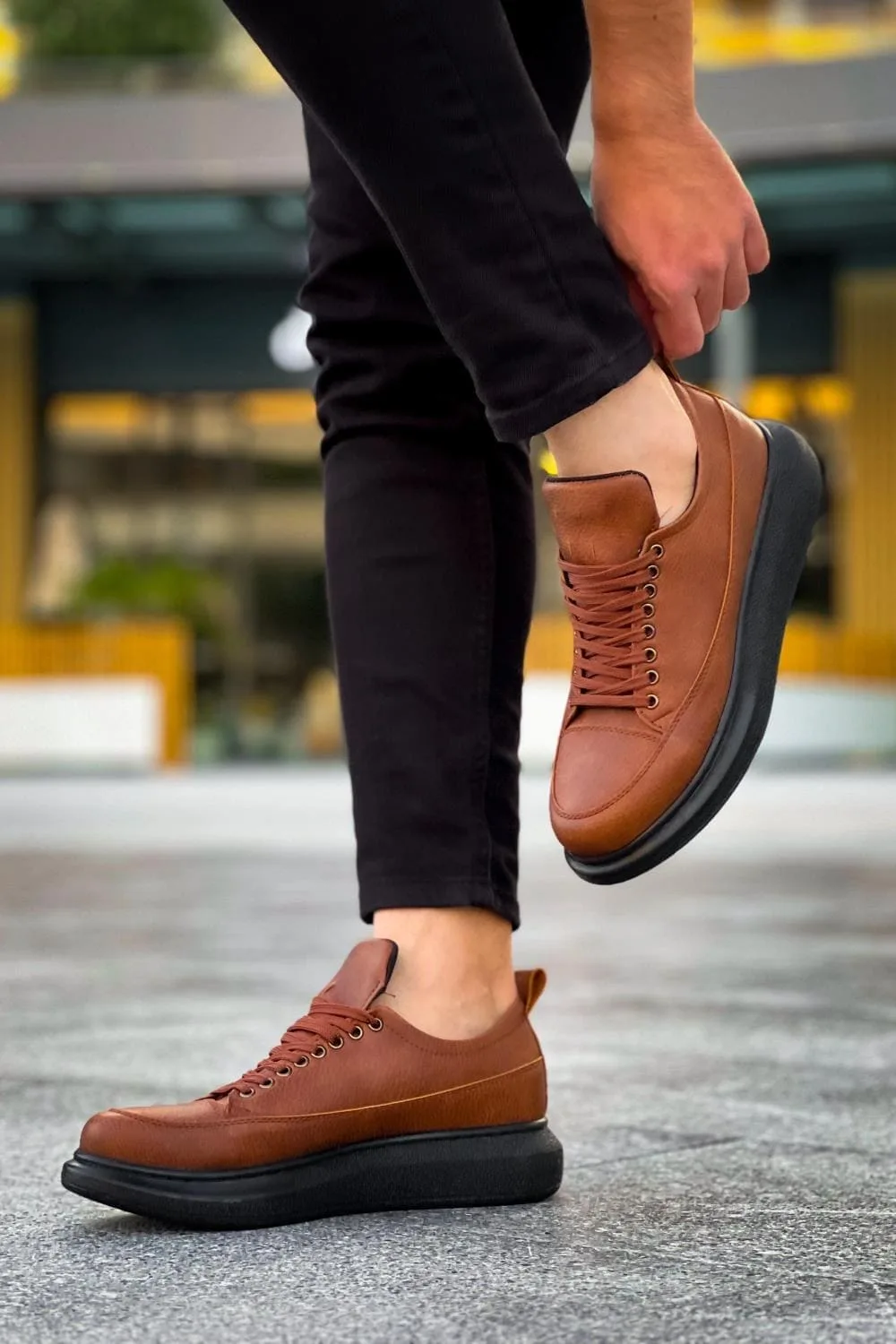 Joy Ayakkabı JY814 Axel Bağcıklı Cilt Erkek Günlük Sneaker Taba
