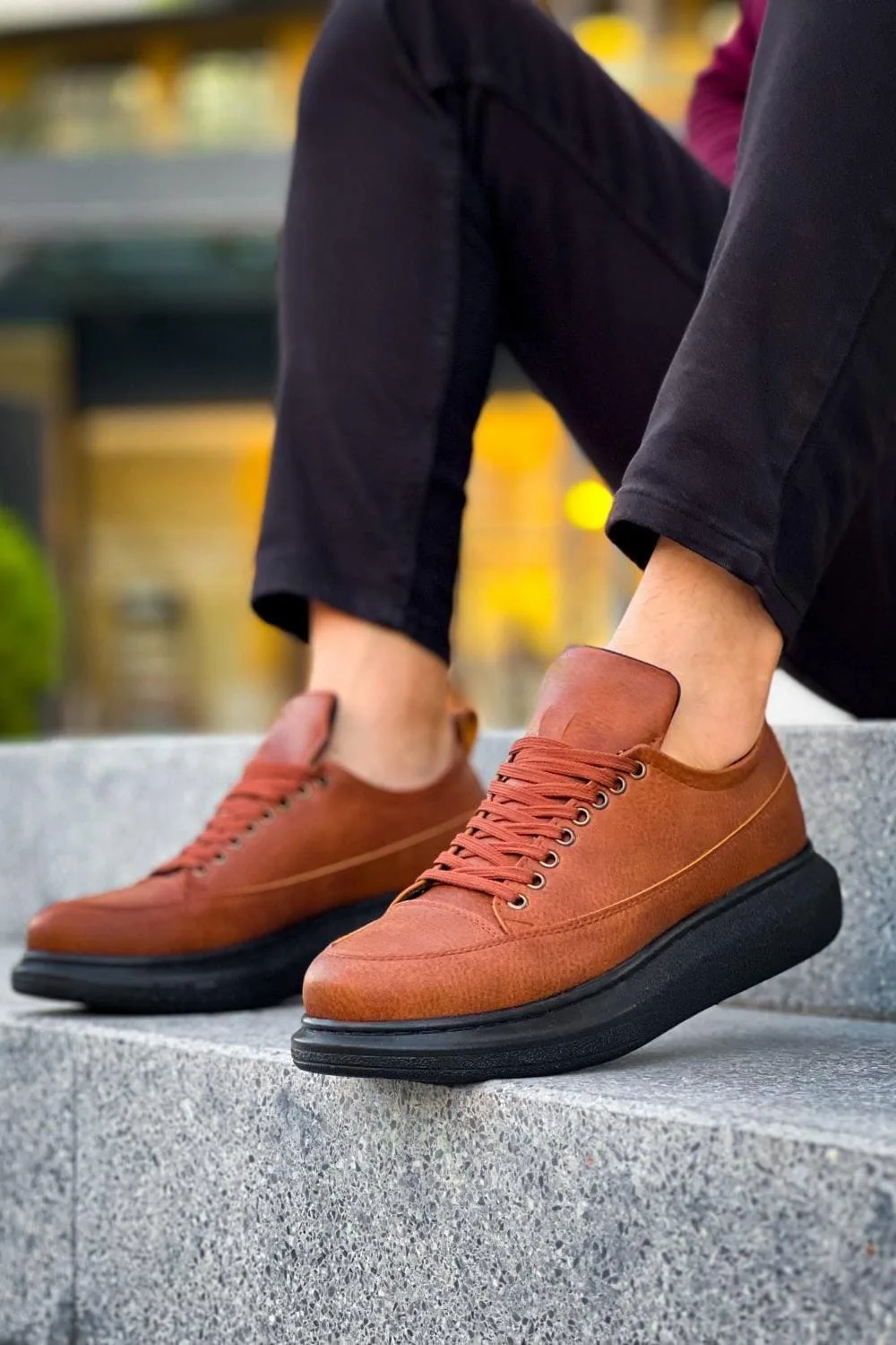 Joy Ayakkabı JY814 Axel Bağcıklı Cilt Erkek Günlük Sneaker Taba