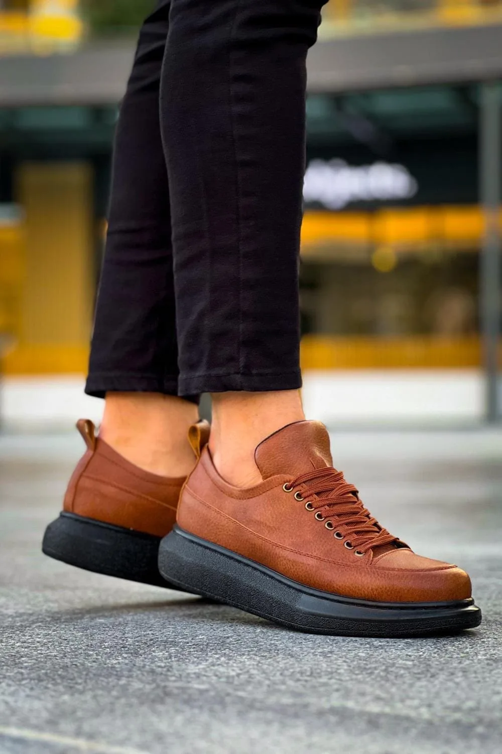 Joy Ayakkabı JY814 Axel Bağcıklı Cilt Erkek Günlük Sneaker Taba