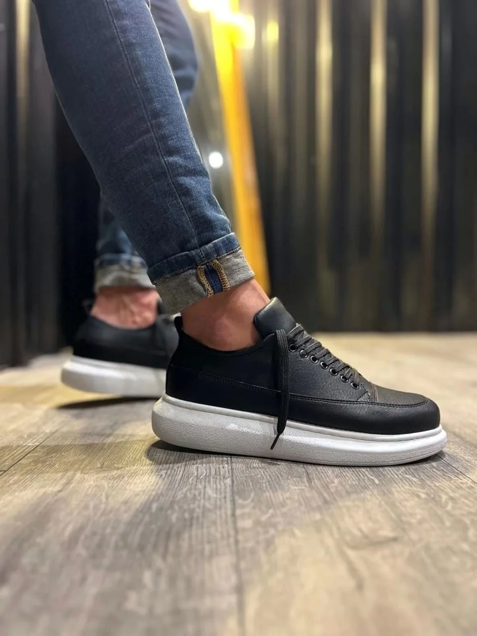 Joy Drake JY914 Bağcıklı Cilt Erkek Günlük Sneaker Ayakkabı Siyah