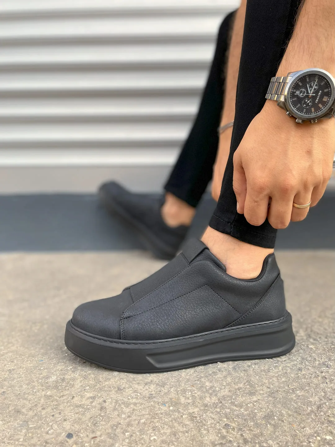 Joy Man Alba Bağcıksız Cilt Erkek Günlük Sneaker Ayakkabı, Ortopedik Taban, Siyah