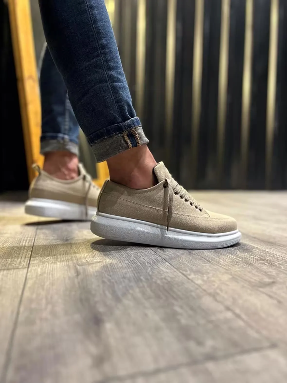 Joy Man Drake Bağcıklı Süet Erkek Sneaker Ayakkabı Krem