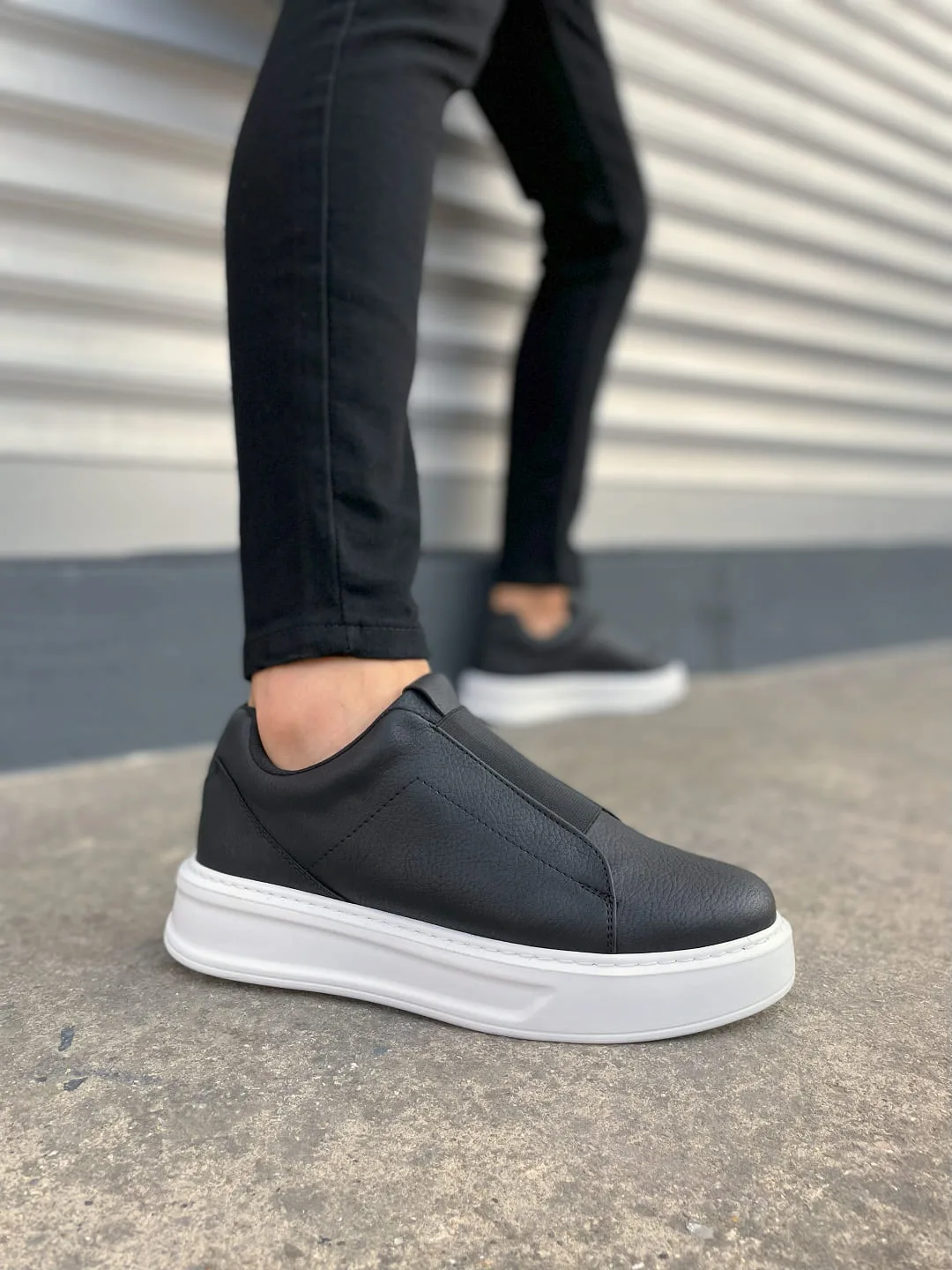 Joy Man JY007 Alba Bağcıksız Cilt Erkek Günlük Sneaker Ayakkabı Siyah