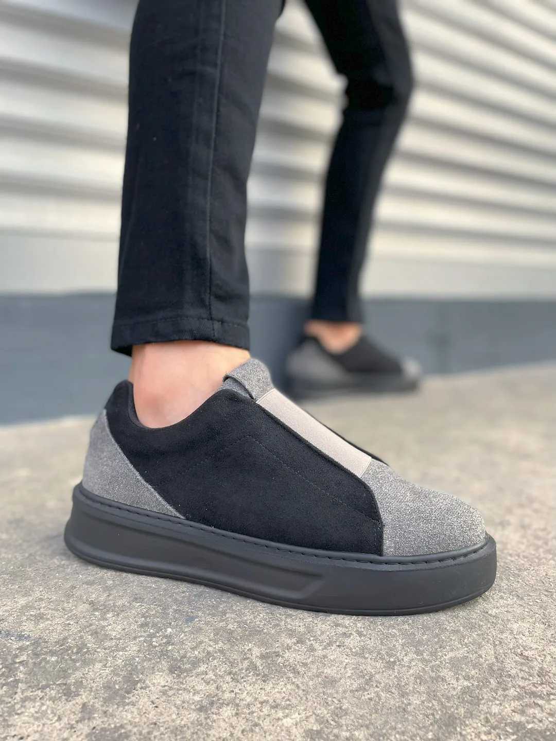 Joy Man JY007 Alba Bağcıksız Süet Erkek Günlük Sneaker Ayakkabı Gri Siyah