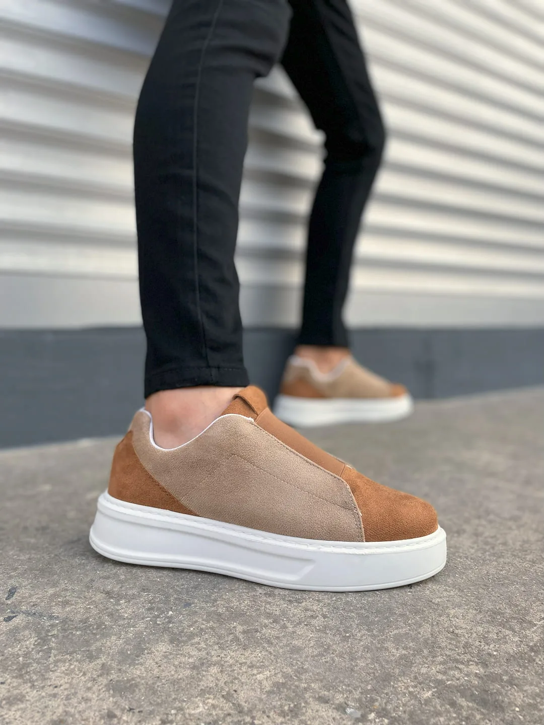 Joy Man JY007 Alba Bağcıksız Süet Erkek Günlük Sneaker Ayakkabı Taba Vizon