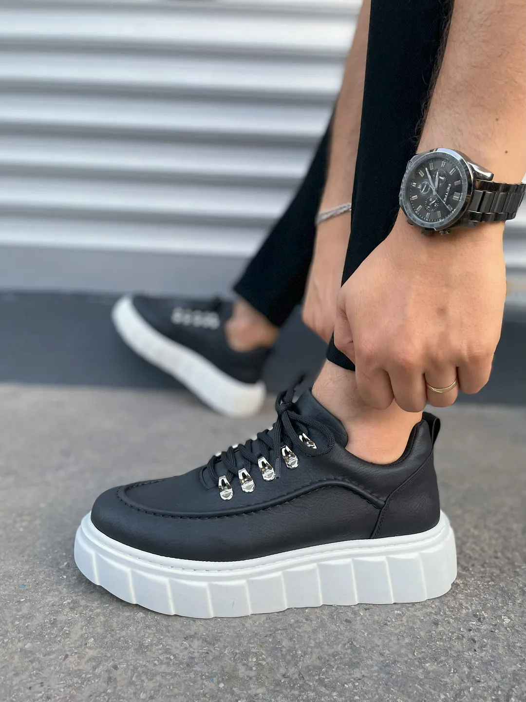 Joy Man JY010 Cloud Bağcıklı Cilt Erkek Günlük Sneaker Siyah