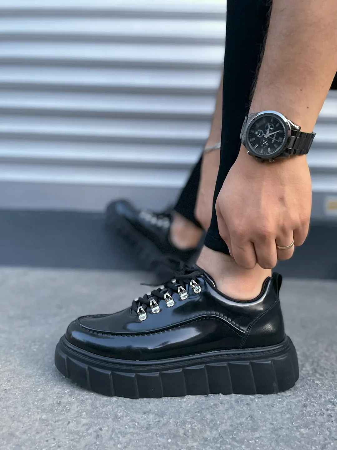 Joy Man JY010 Cloud Bağcıklı Rugan Erkek Günlük Sneaker Siyah