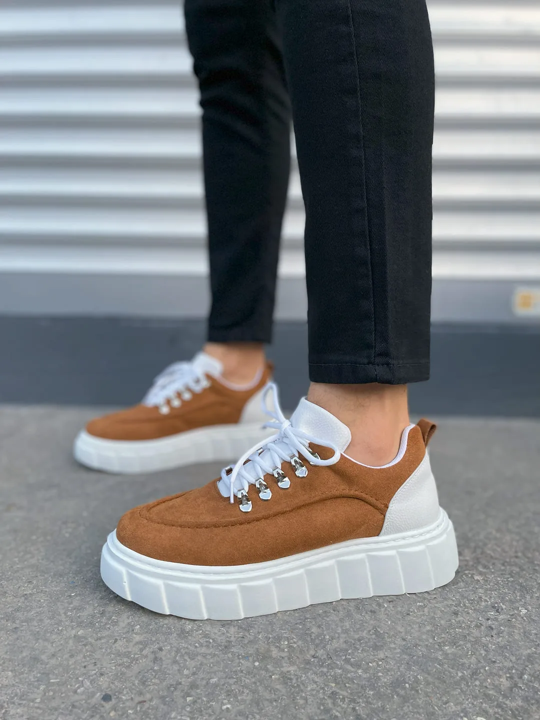 Joy Man JY010 Cloud Bağcıklı Süet Erkek Günlük Sneaker Taba Beyaz