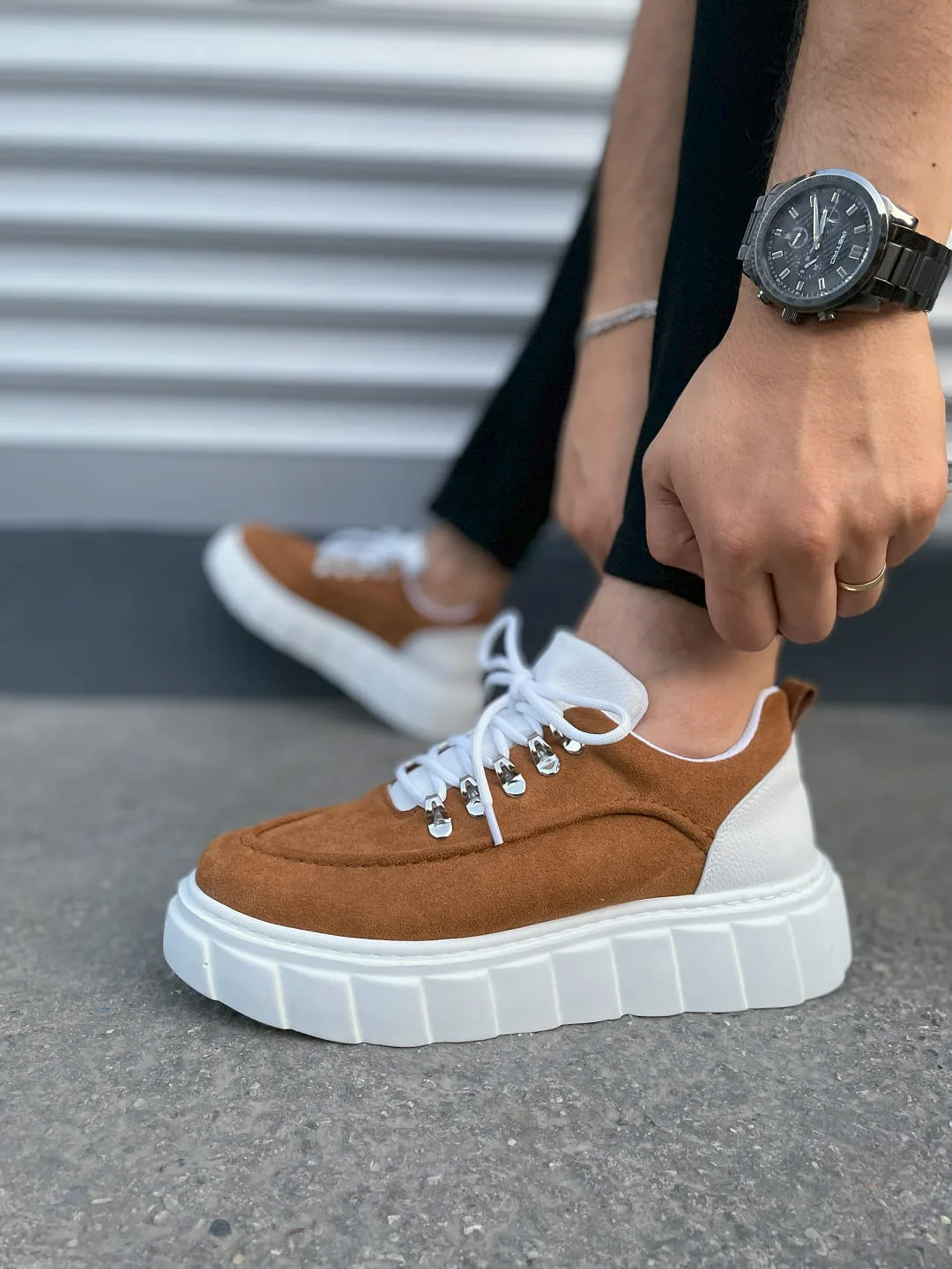 Joy Man JY010 Cloud Bağcıklı Süet Erkek Günlük Sneaker Taba Beyaz