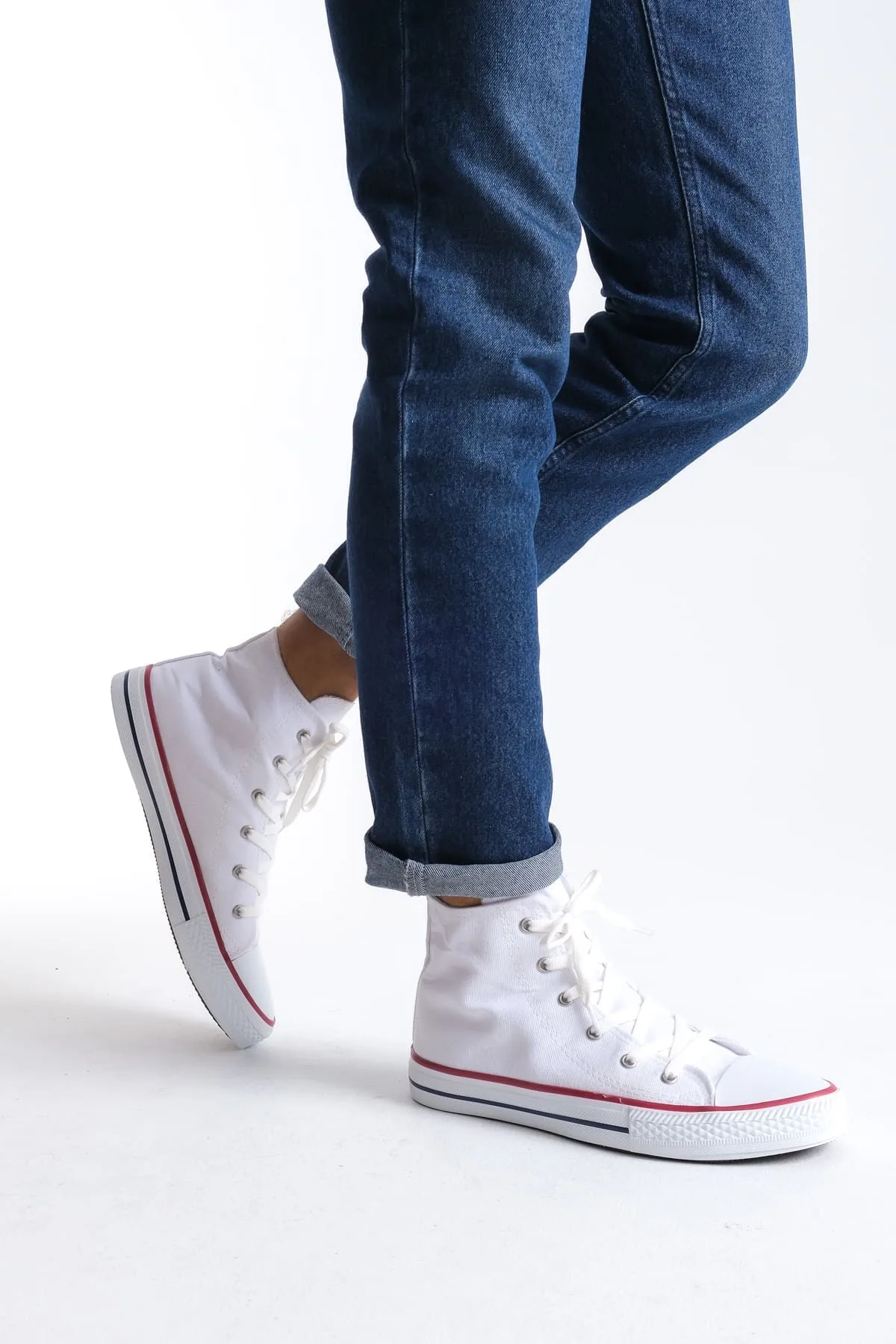 Joy Man JY0423 AXE Bağcıklı Keten Erkek Yüksek Sneaker Ayakkabı Beyaz