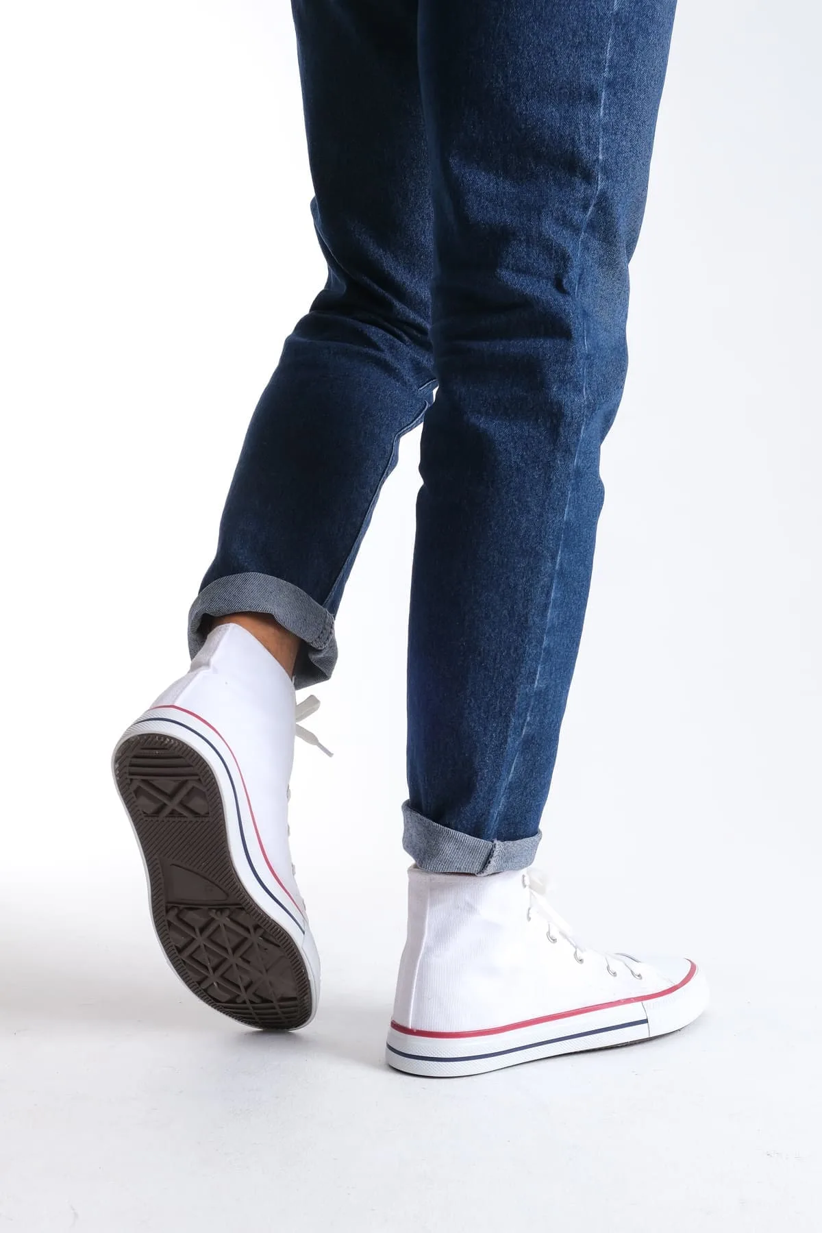 Joy Man JY0423 AXE Bağcıklı Keten Erkek Yüksek Sneaker Ayakkabı Beyaz