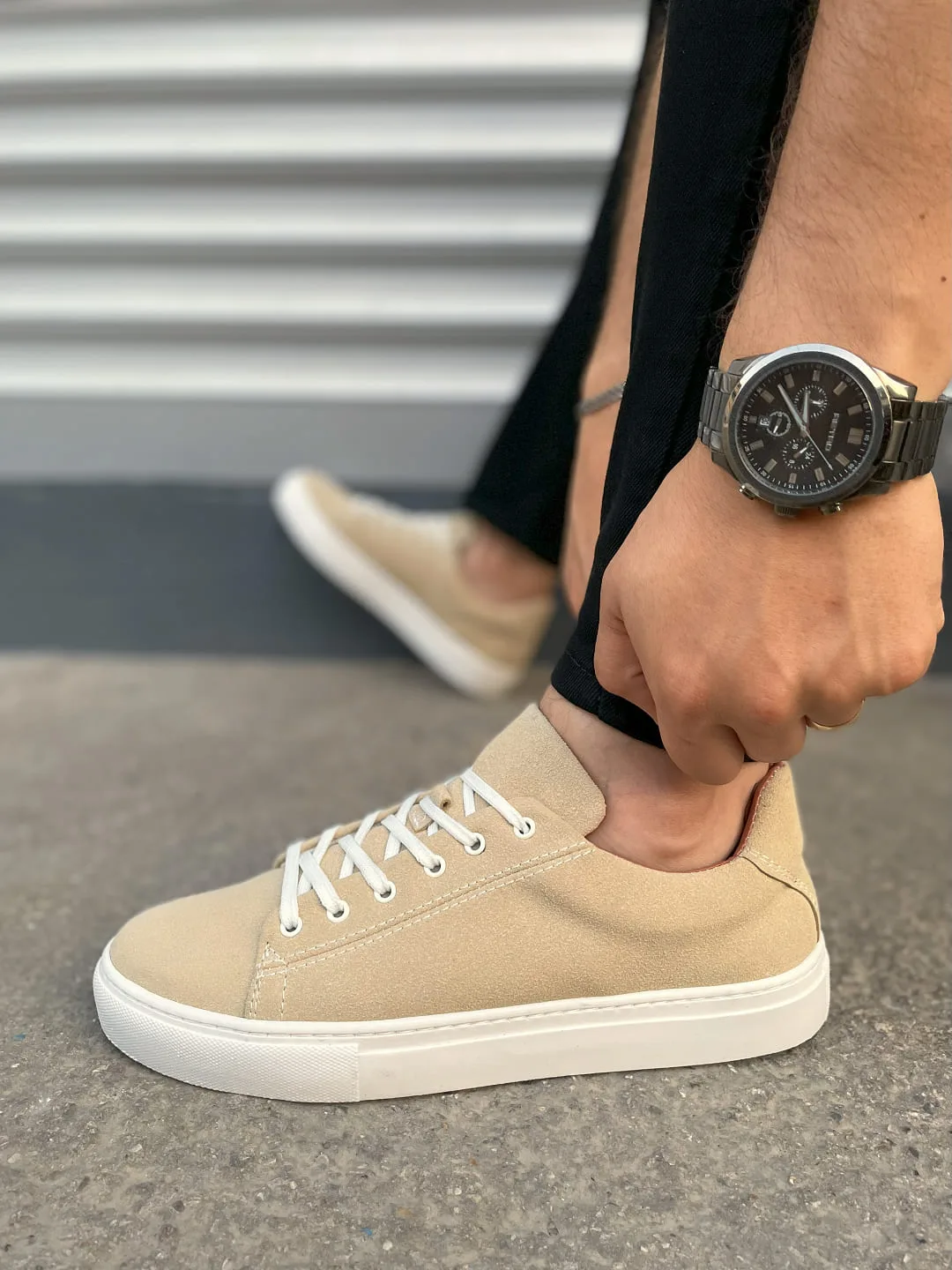 Joy Man JY122 Mode Bağcıklı Süet Erkek Günlük Sneaker Ayakkabı Bej