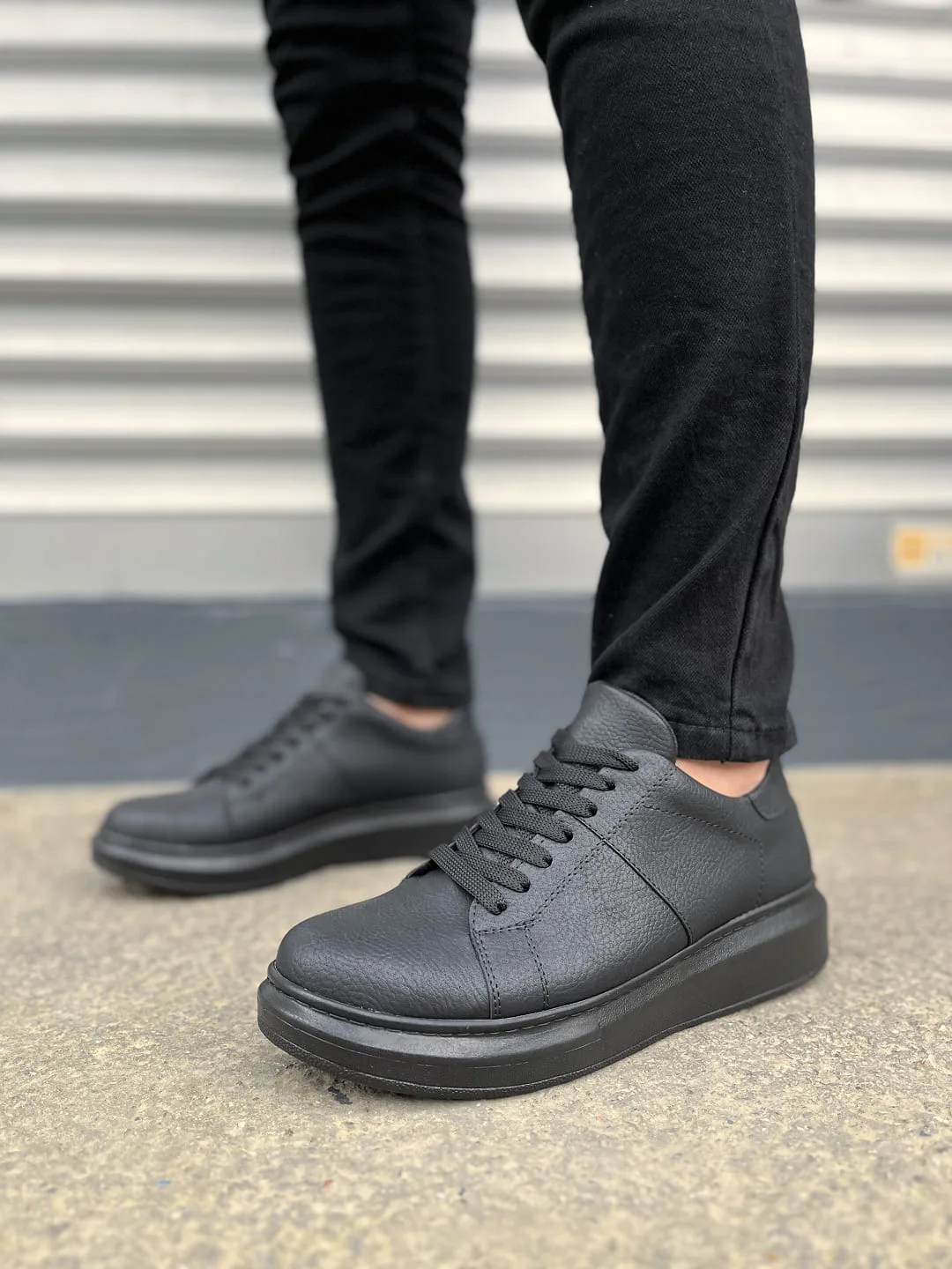Joy Man JY151 Boost Bağcıklı Cilt Erkek Günlük Sneaker Ayakkabı Siyah