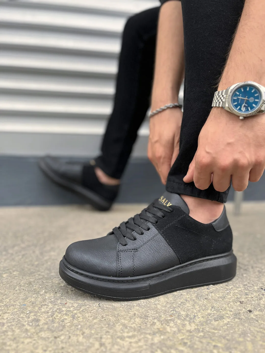 Joy Man JY151 Boost Bağcıklı Cilt Süet Erkek Günlük Sneaker Ayakkabı Siyah