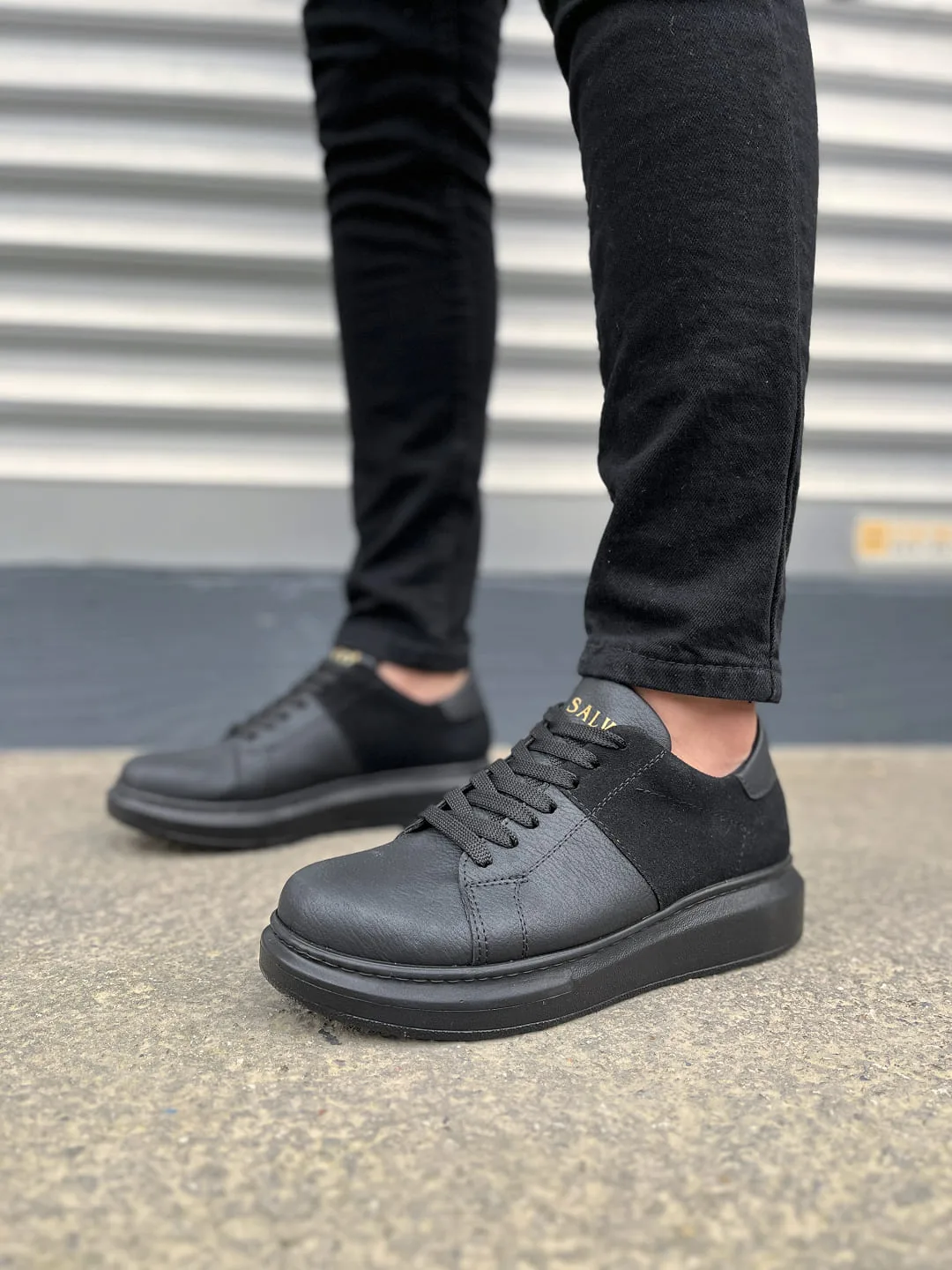 Joy Man JY151 Boost Bağcıklı Cilt Süet Erkek Günlük Sneaker Ayakkabı Siyah