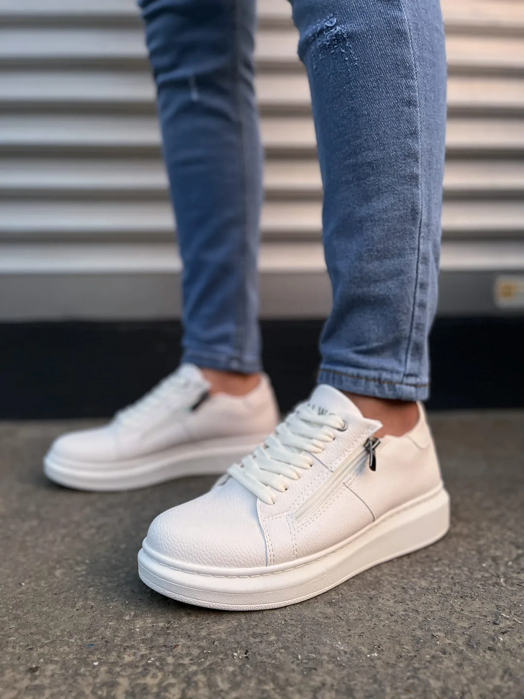 Joy Man JY155 Warrior Bağcıklı Fermuarlı Cilt Erkek Günlük Sneaker Ayakkabı Beyaz