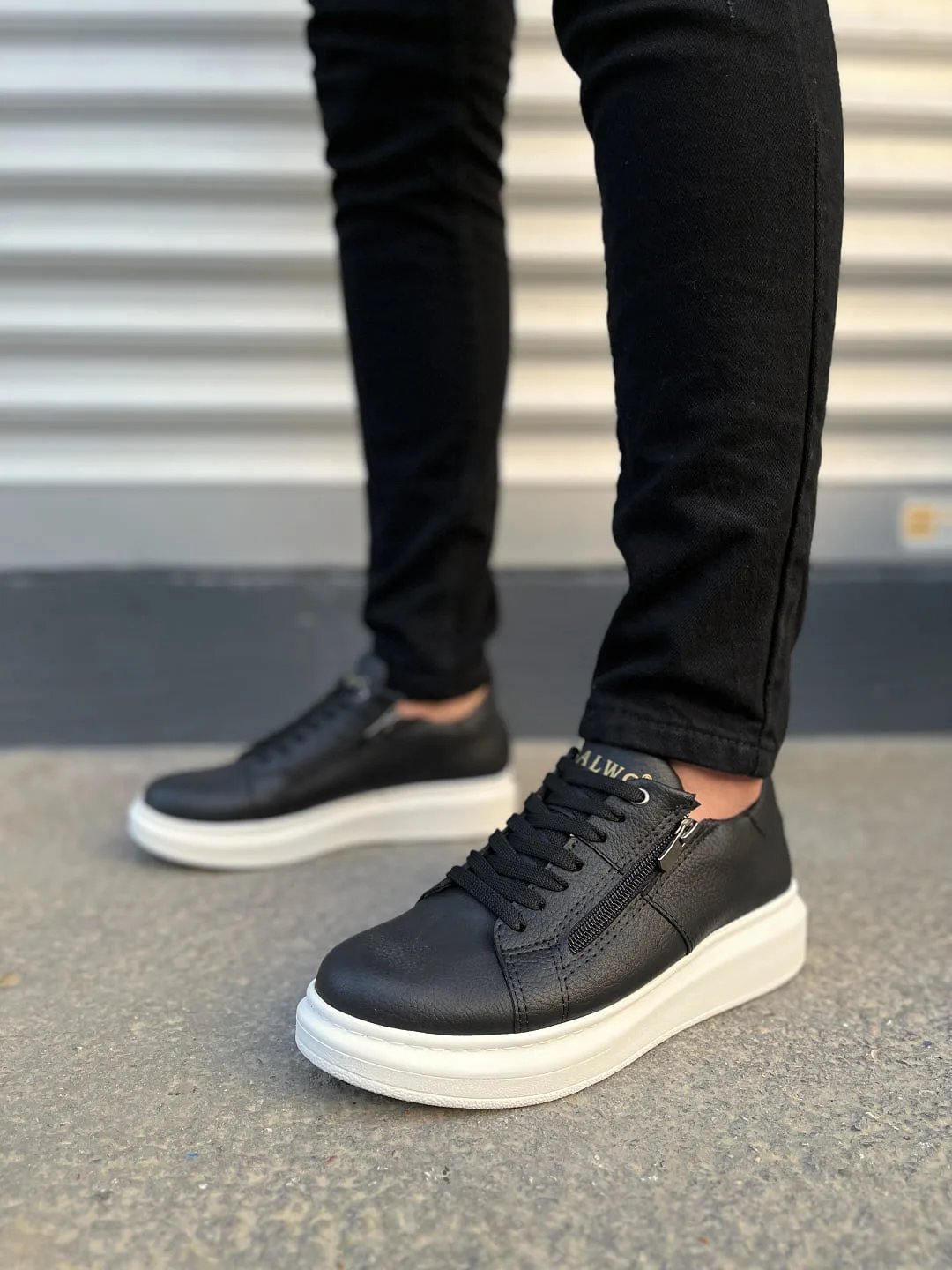 Joy Man JY155 Warrior Bağcıklı Fermuarlı Cilt Erkek Sneaker Ayakkabı Siyah