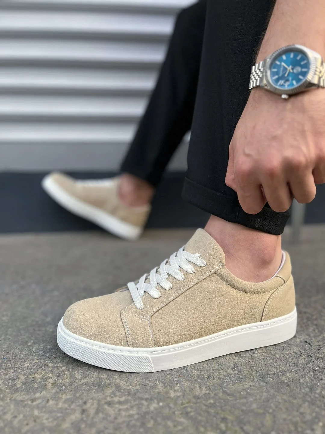 Joy Man JY165 Elite Bağcıklı Süet Erkek Günlük Sneaker Ayakkabı Krem