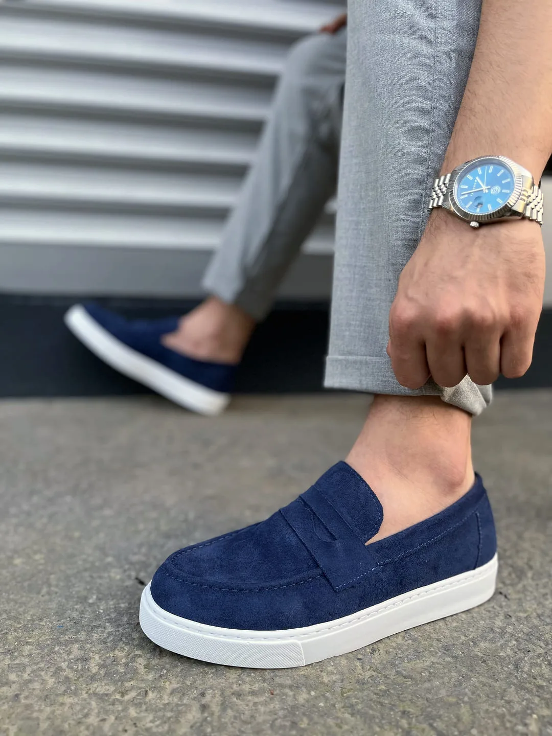 Joy Man JY180 Estilo X Bağcıksız Süet Erkek Klasik Ayakkabı Lacivert