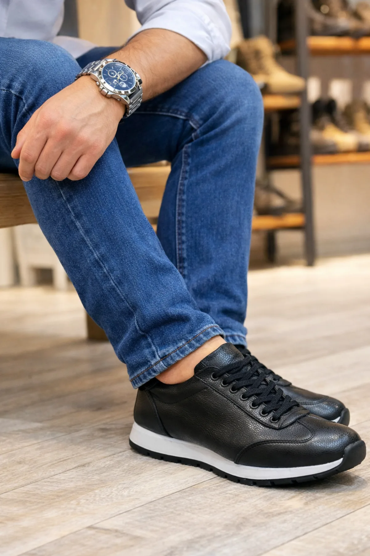 Joy Man JY2402 Berts Bağcıklı Hakiki Deri Erkek Günlük Sneaker Siyah