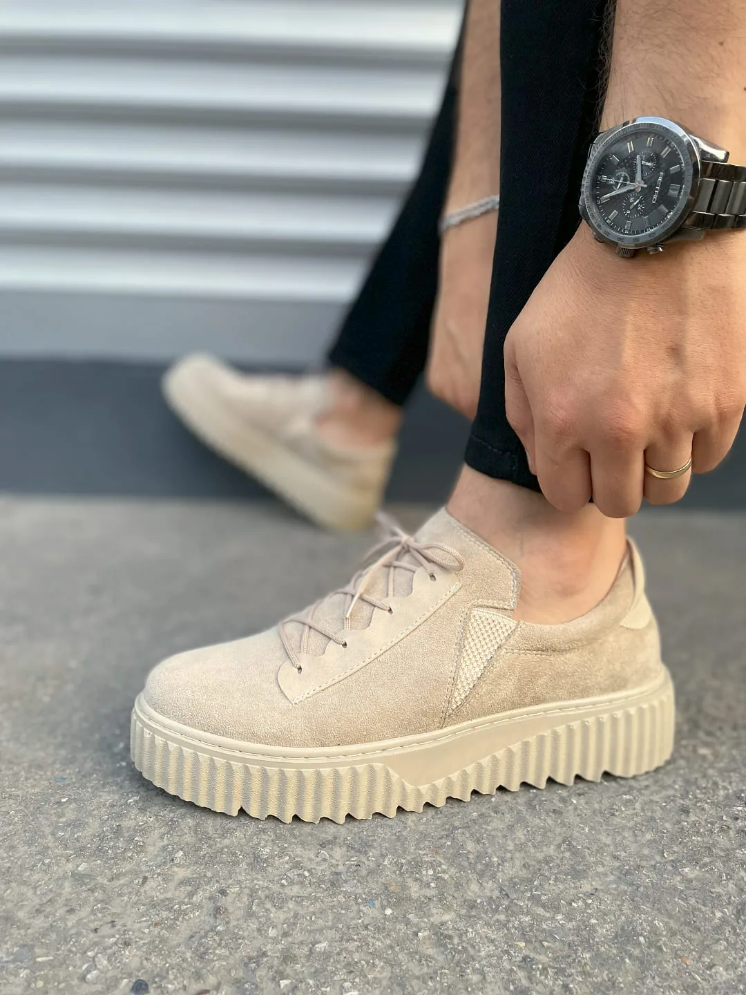 Joy Man JY502 Bold Bağcıklı Süet Erkek Günlük Sneaker Ayakkabı Krem