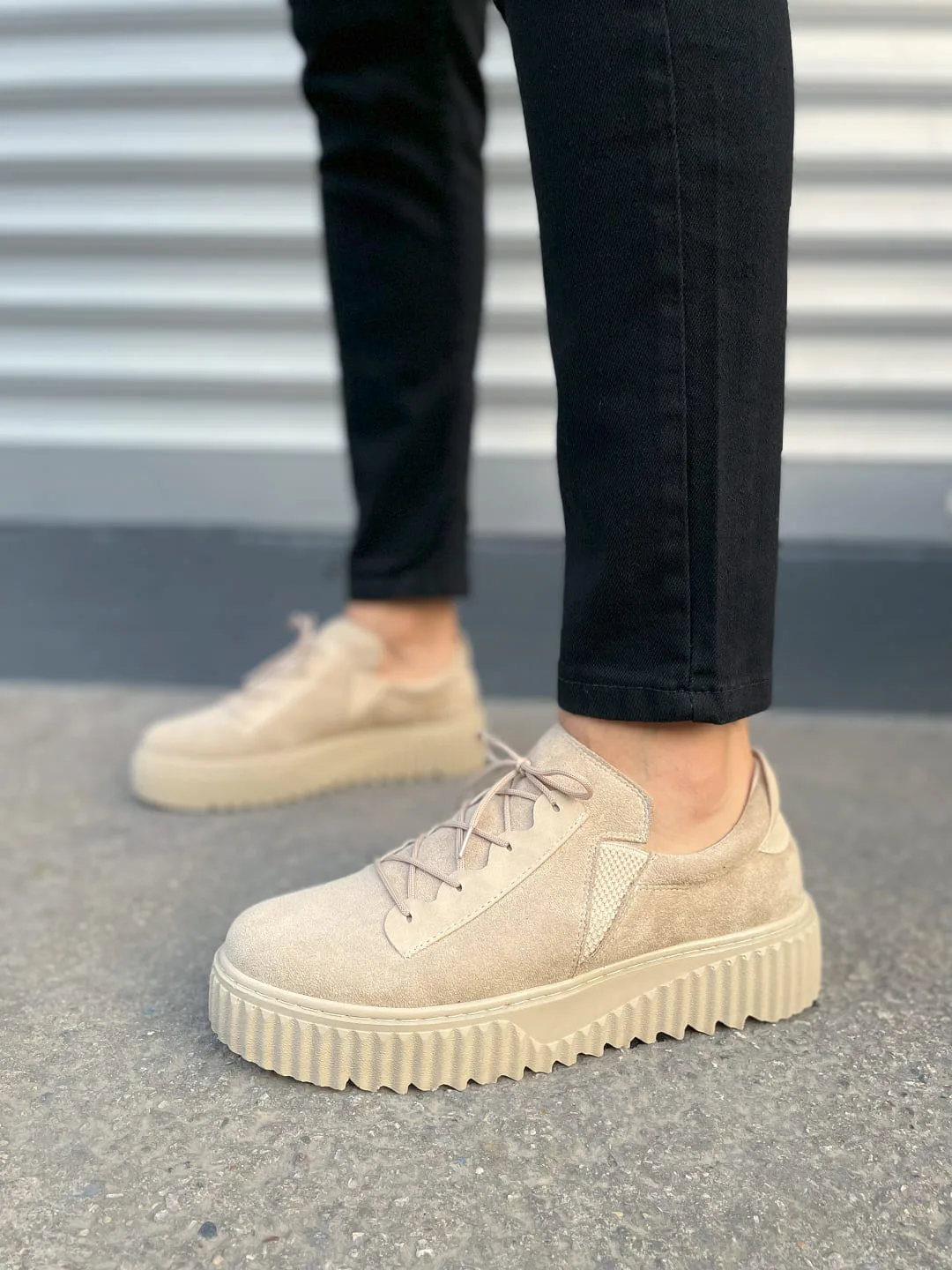 Joy Man JY502 Bold Bağcıklı Süet Erkek Günlük Sneaker Ayakkabı Krem