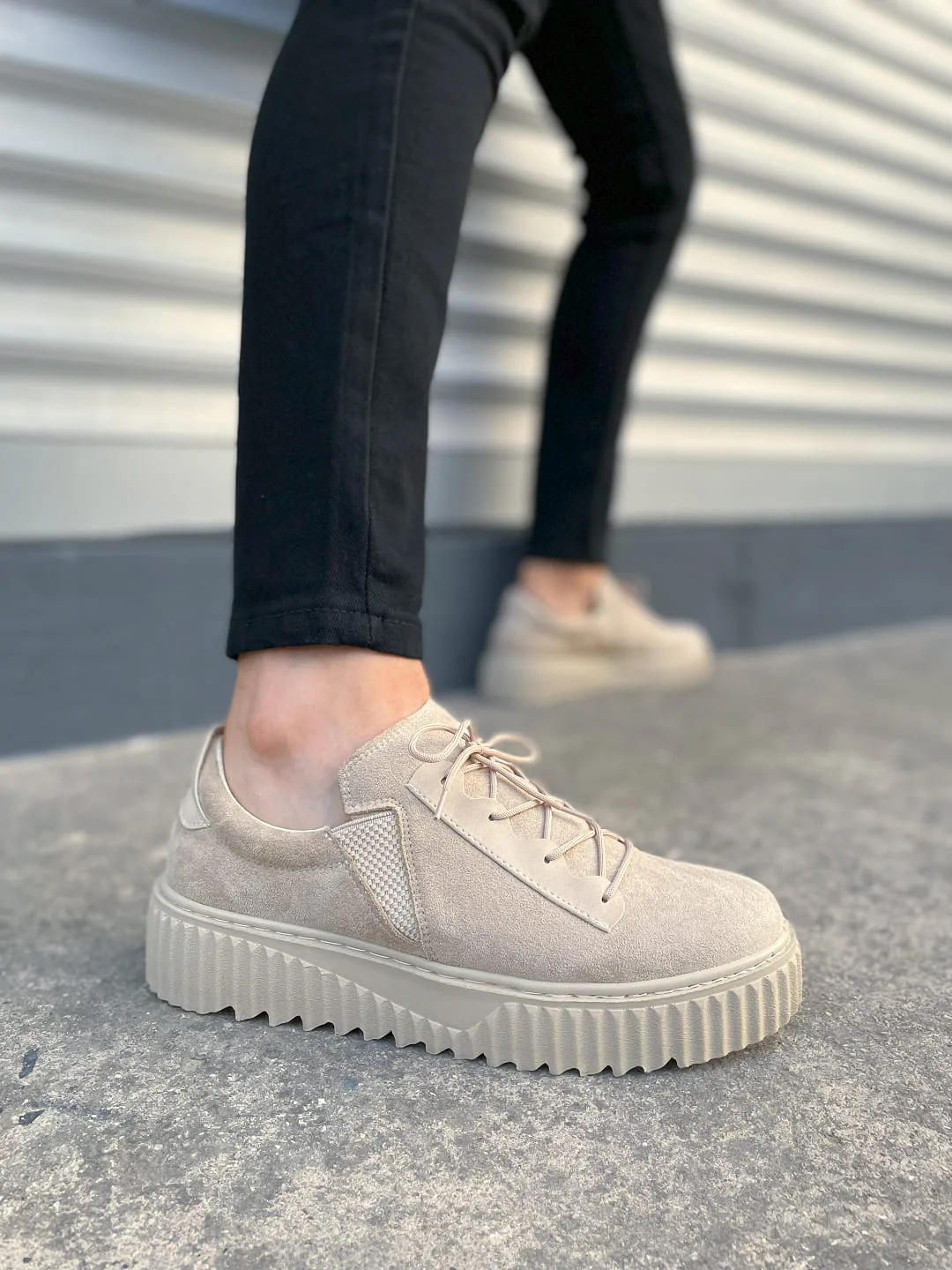 Joy Man JY502 Bold Bağcıklı Süet Erkek Günlük Sneaker Ayakkabı Krem
