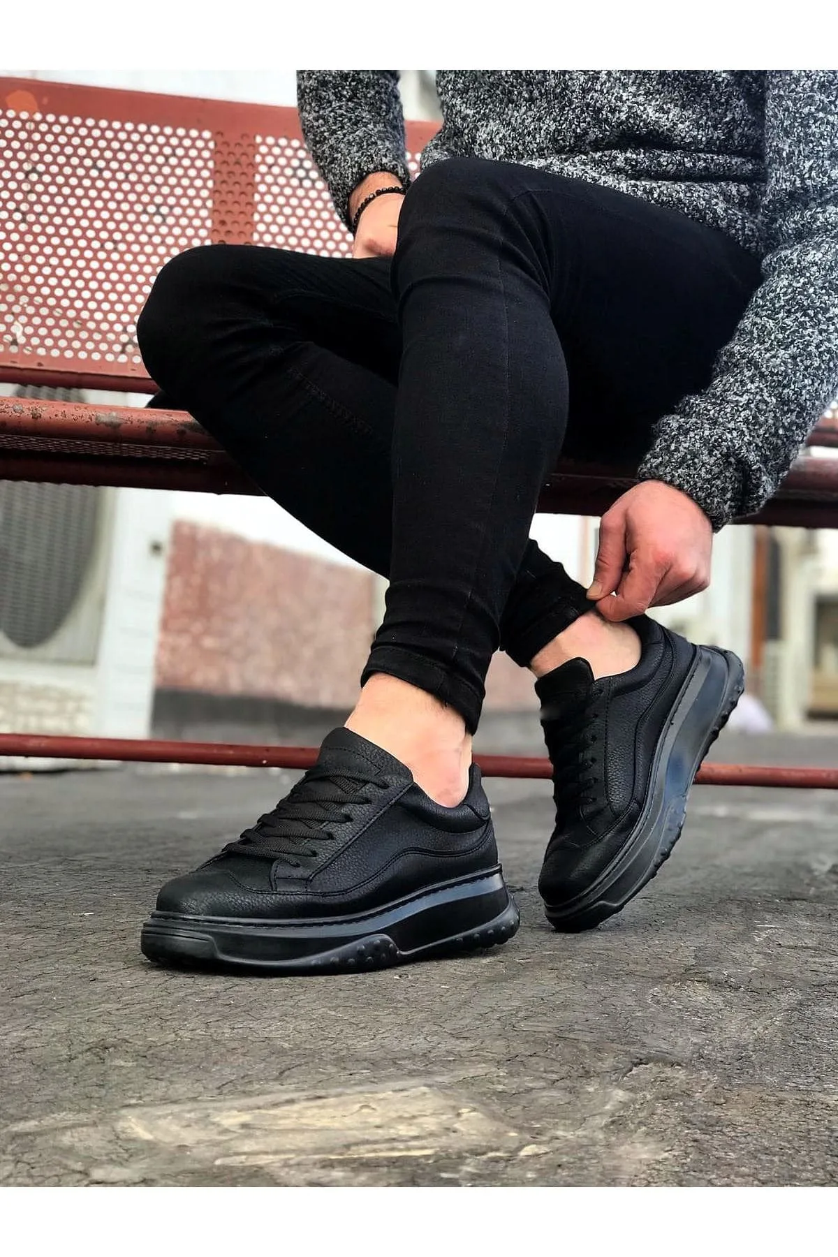 Joy Man JY507 Alone Bağcıklı Cilt Erkek Günlük Sneaker Ayakkabı Siyah