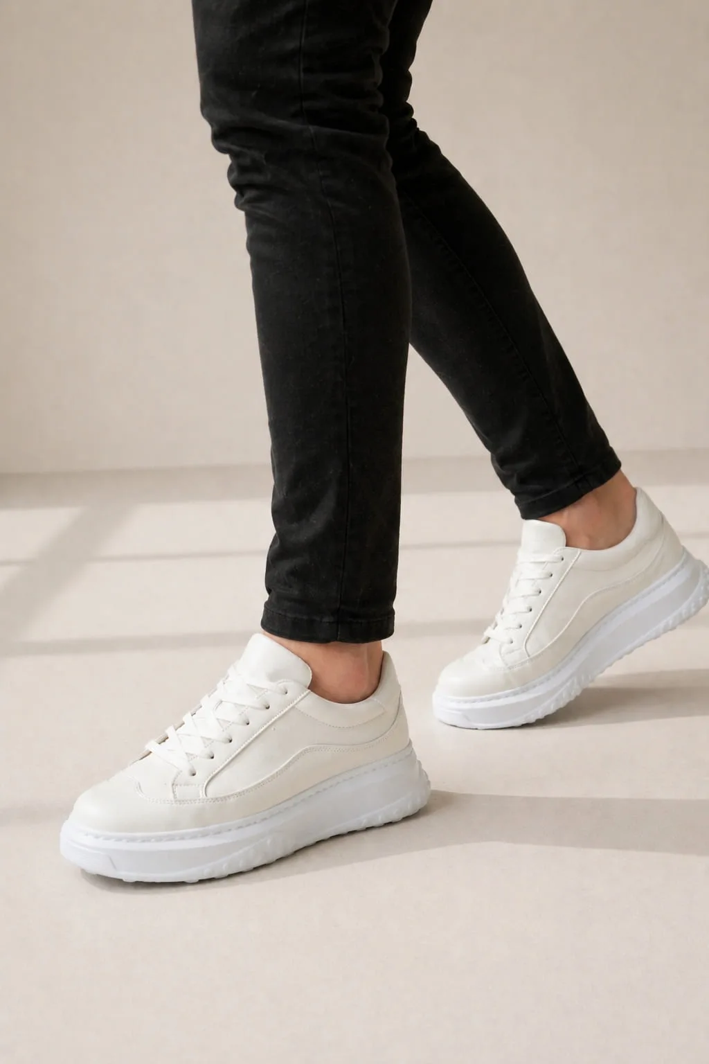 Joy Man JY507 Dara Bağcıklı Cilt Erkek Günlük Sneaker Ayakkabı Beyaz