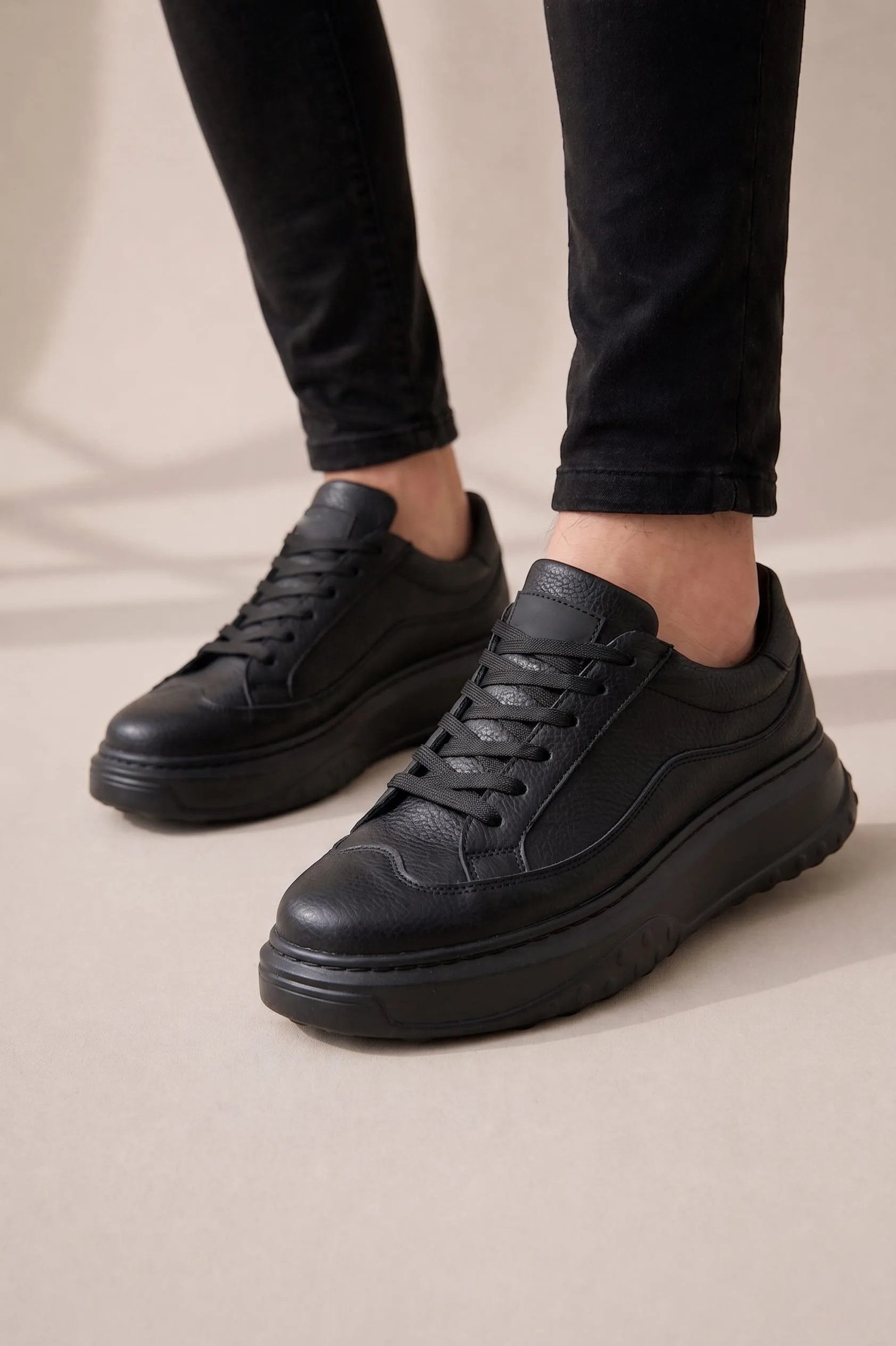 Joy Man JY507 Dara Bağcıklı Cilt Erkek Günlük Sneaker Ayakkabı Siyah