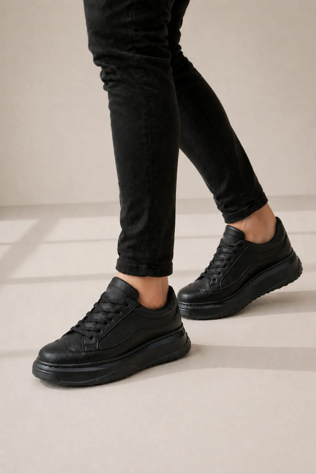 Joy Man JY507 Dara Bağcıklı Cilt Erkek Günlük Sneaker Ayakkabı Siyah