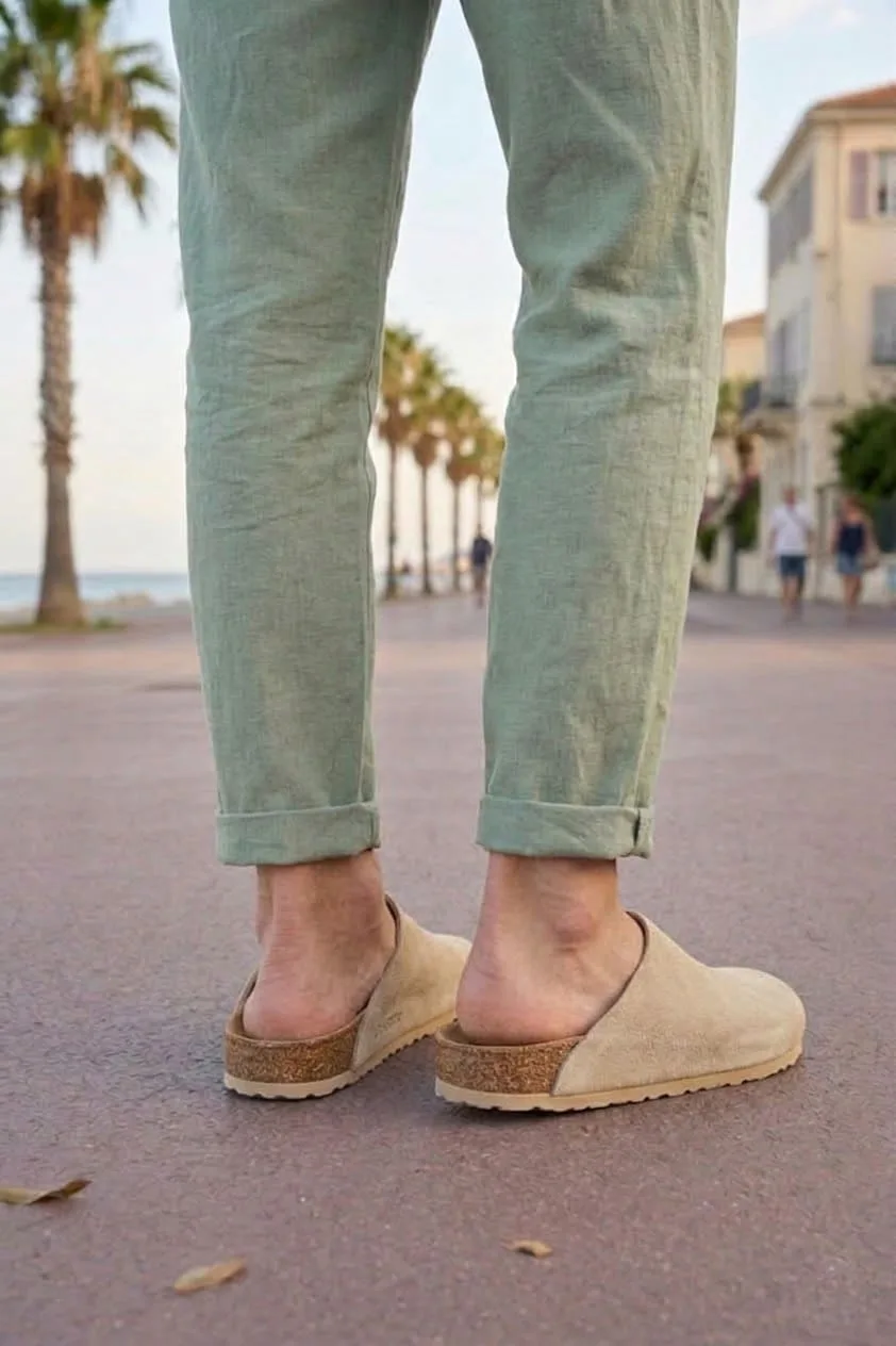 Joy Man Raven Erkek Bağcıksız Süet Loafer Ayakkabı, Mantar Taban, Krem