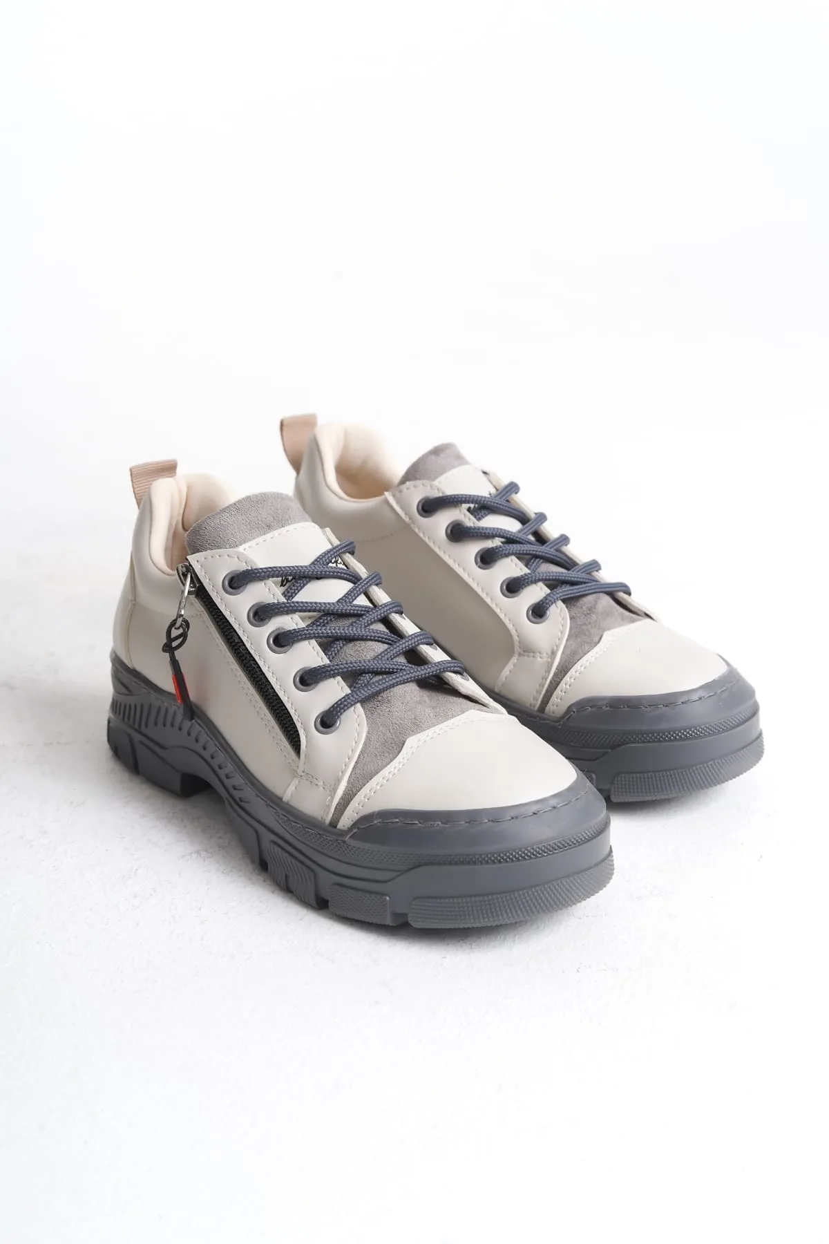 Joy Woman AGATHA Bağcıklı Fermuarlı Ortopedik Taban Kadın Sneaker Krem