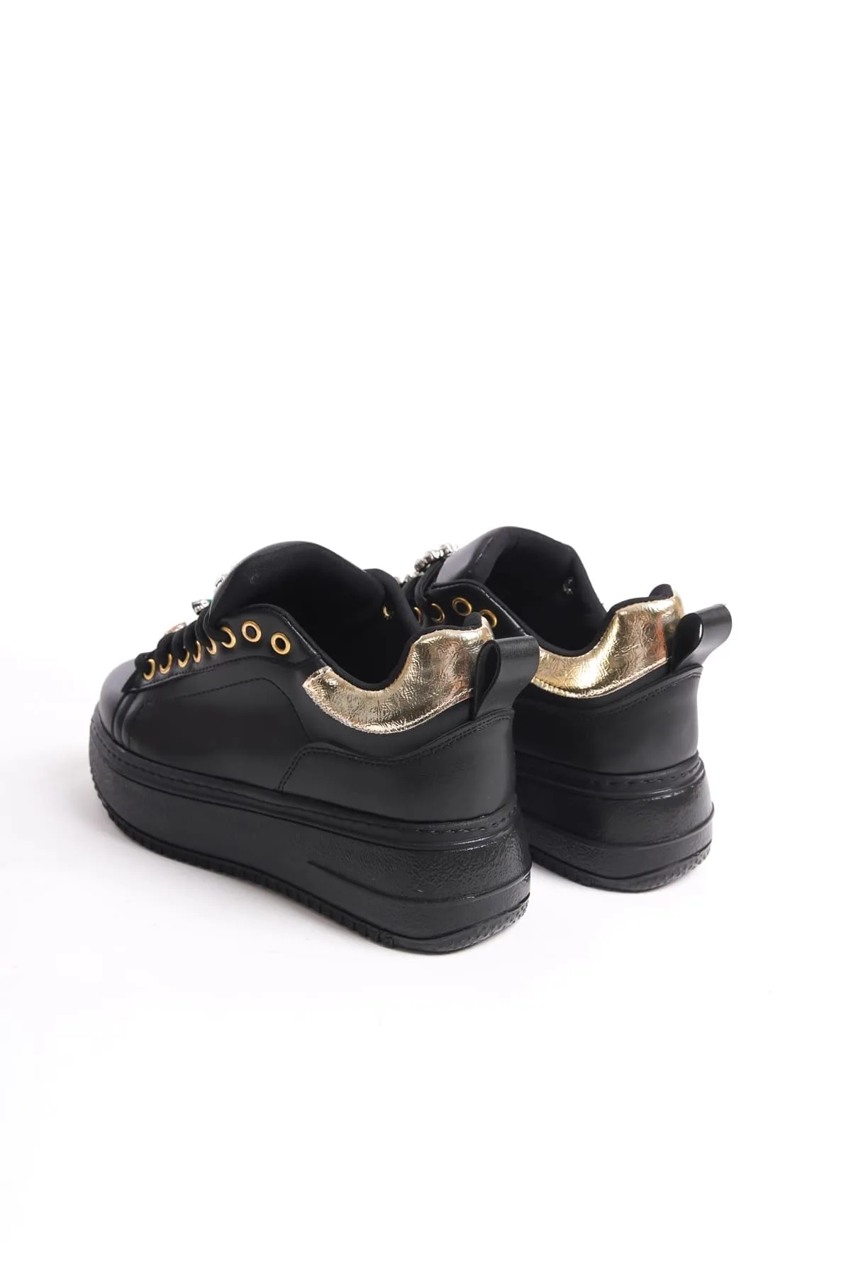 Joy Woman BRIANNA Bağcıklı Ortopedik Taban Kadın Sneaker Siyah Altın