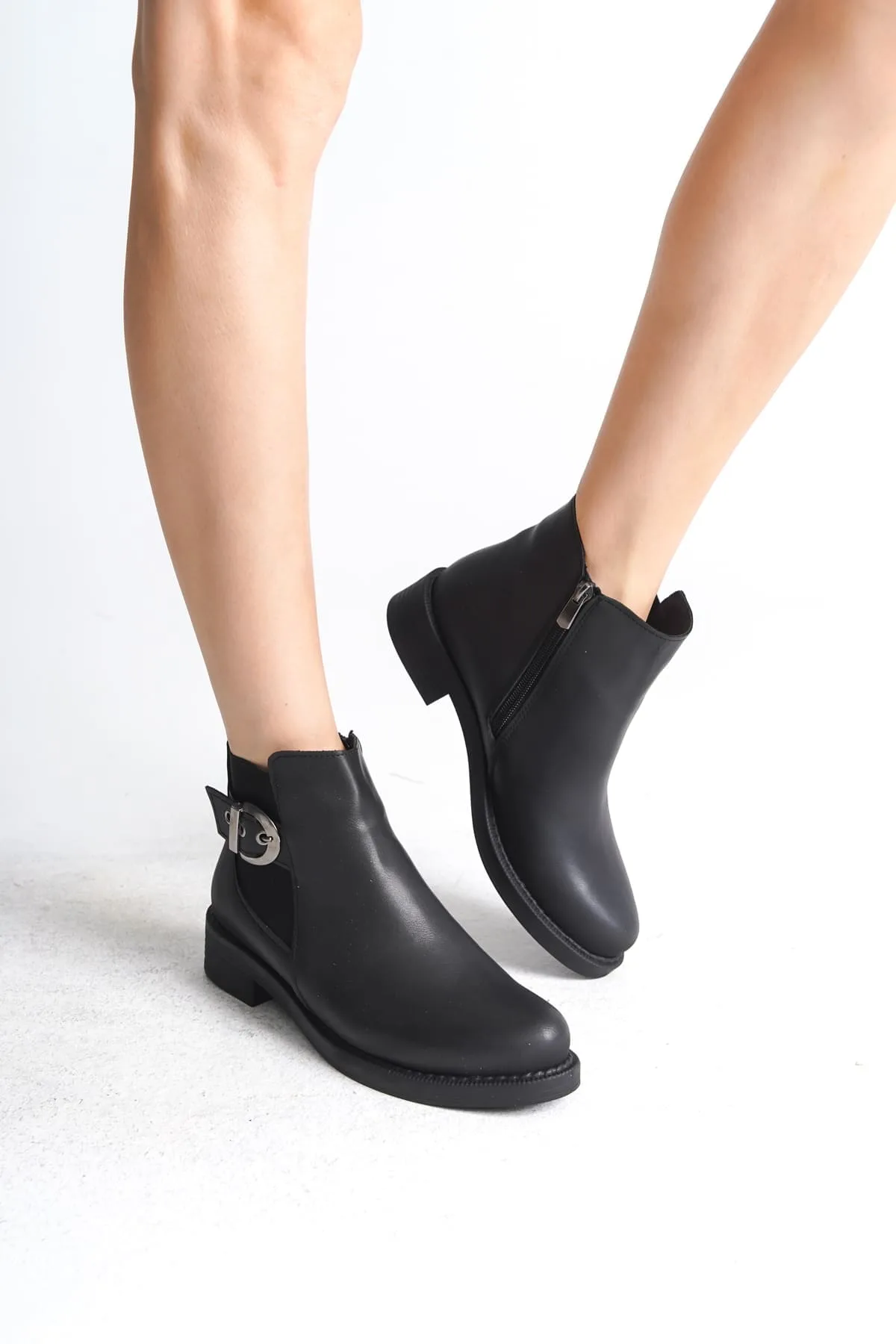 Joy Woman LUNA Fermuarlı Lastikli Ortopedik Taban Kadın Bot Siyah 3.5 CM Topuk