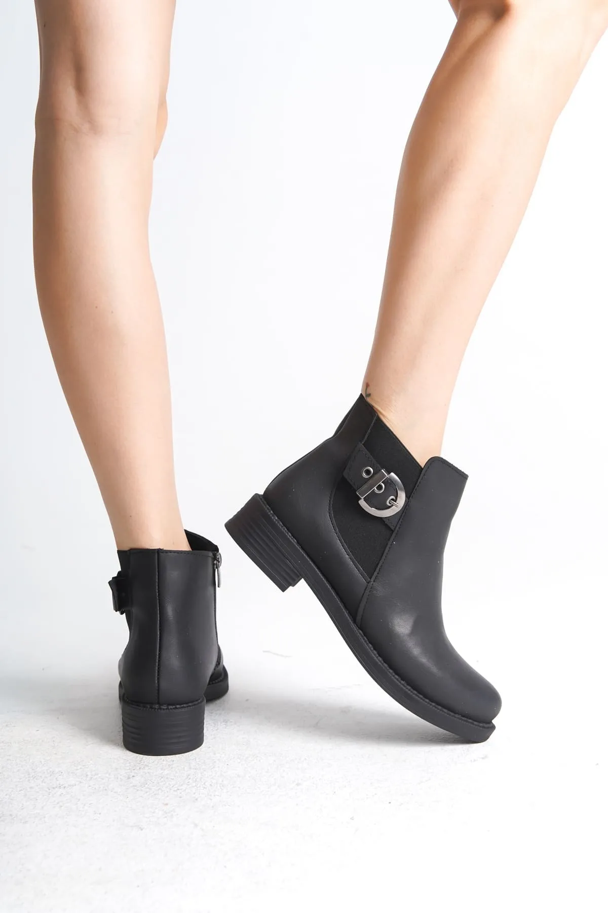 Joy Woman LUNA Fermuarlı Lastikli Ortopedik Taban Kadın Bot Siyah 3.5 CM Topuk