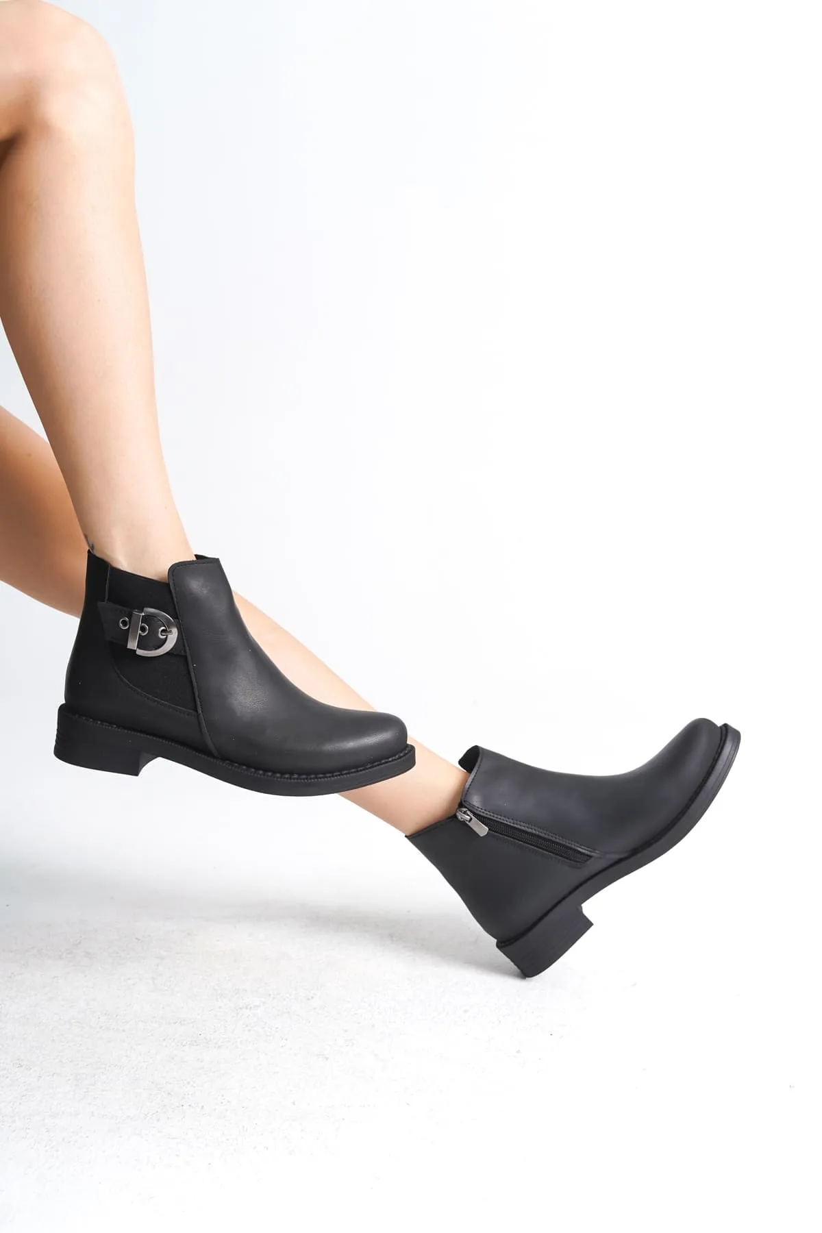 Joy Woman LUNA Fermuarlı Lastikli Ortopedik Taban Kadın Bot Siyah 3.5 CM Topuk