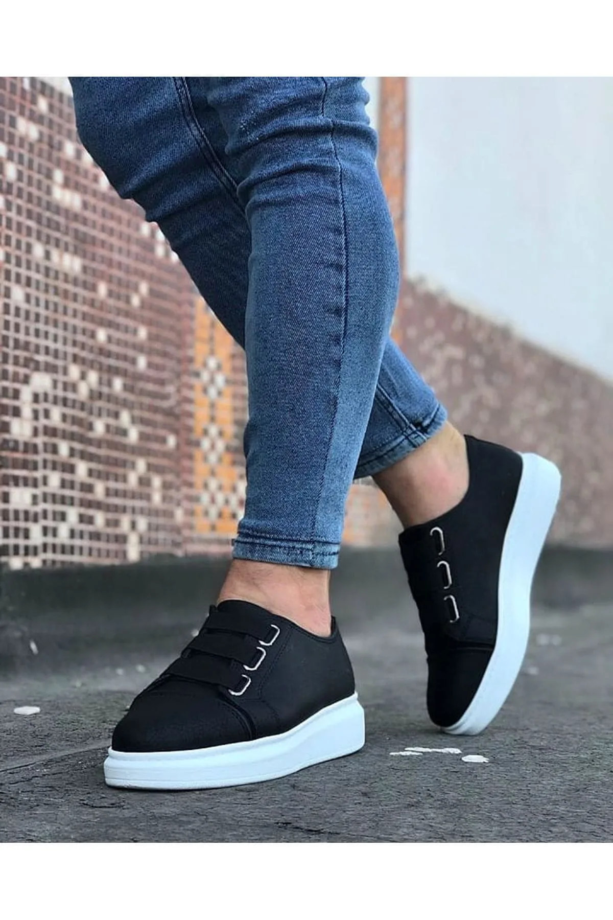JY026 Astor Erkek Günlük Lastikli Cilt Spor Sneaker Ayakkabı Siyah