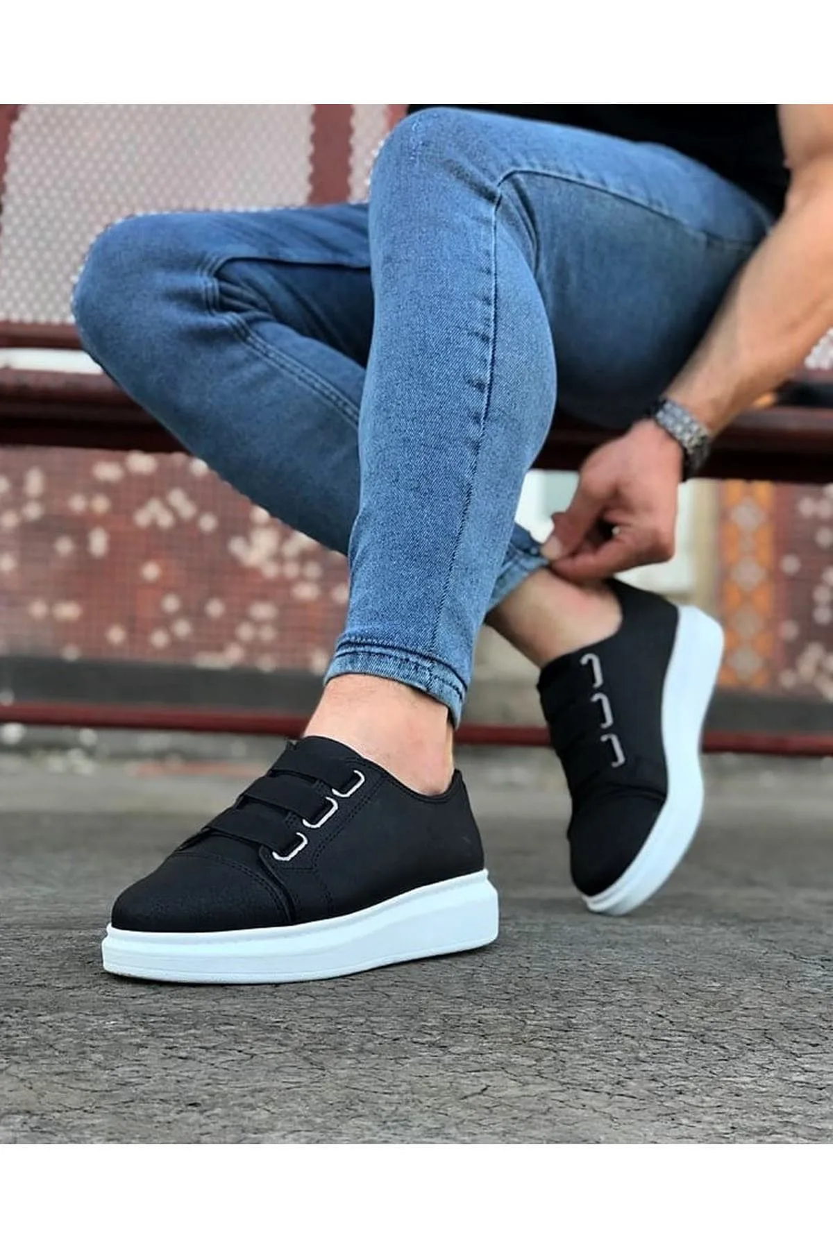 JY026 Astor Erkek Günlük Lastikli Cilt Spor Sneaker Ayakkabı Siyah
