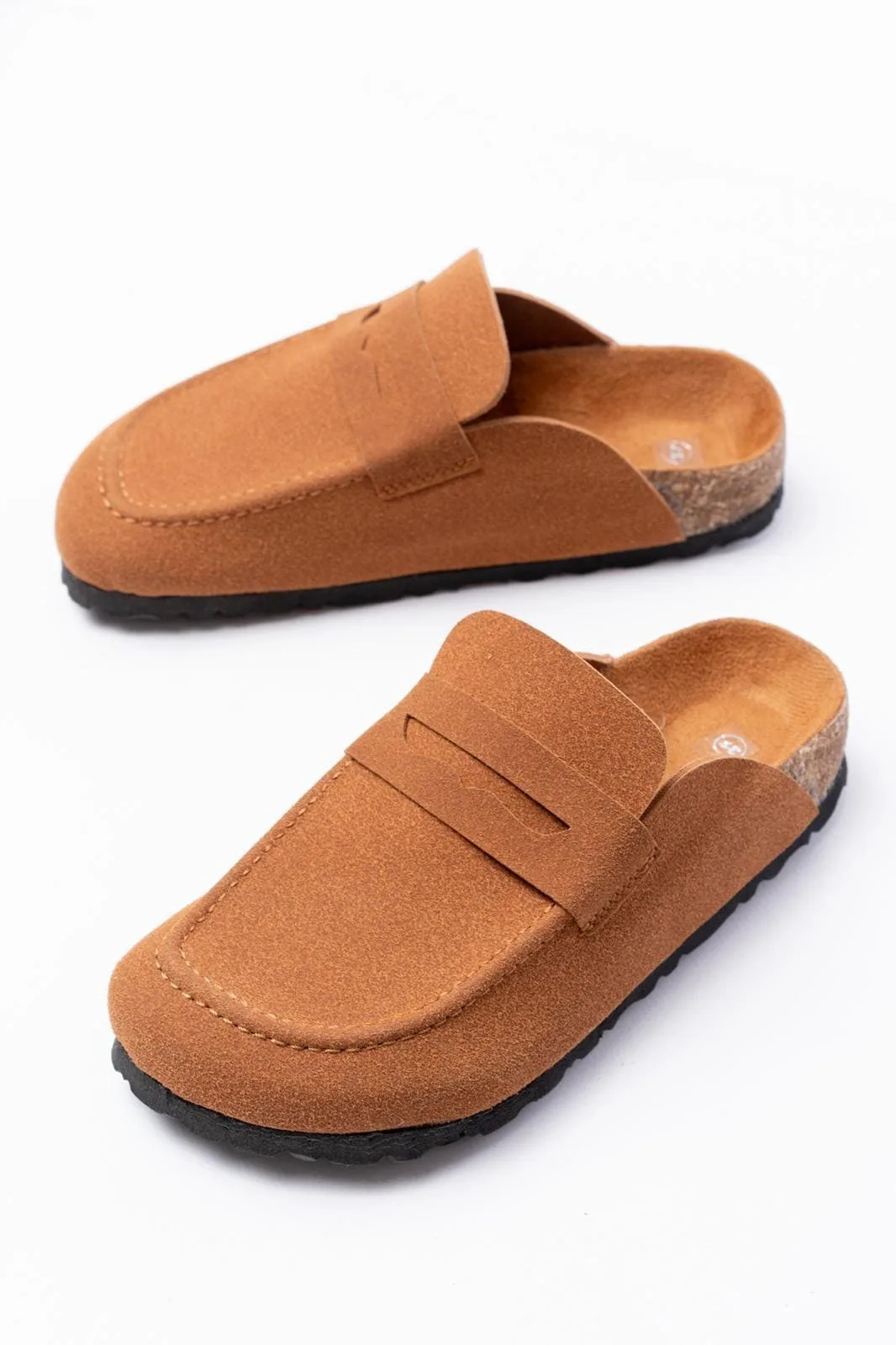 JY0456 Rayn Bağcıksız Hakiki Süet Deri Erkek Günlük Mantar Taban Loafer Taba
